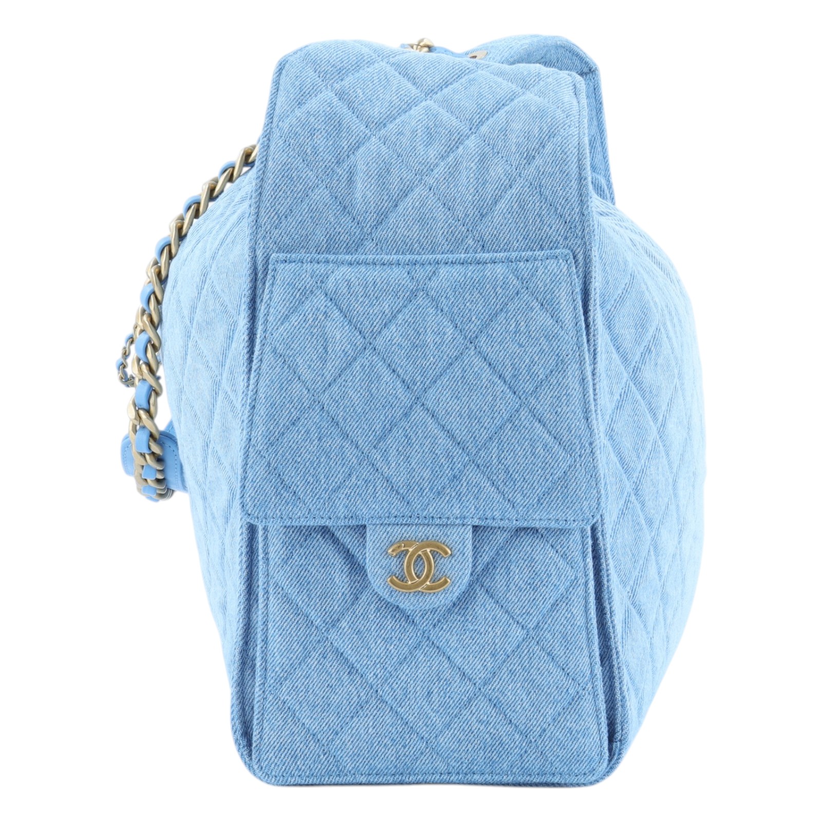 香奈兒 CHANEL 2025 春夏 25 大型包 AS5553_DENIM 晶片款 淺藍丹寧大型25包 防塵袋