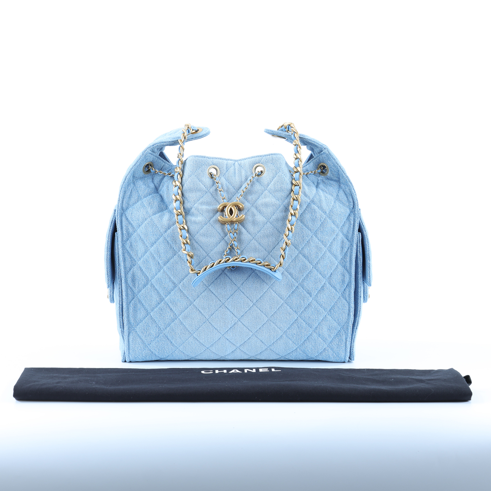 香奈兒 CHANEL 2025 春夏 25 大型包 AS5553_DENIM 晶片款 淺藍丹寧大型25包 防塵袋