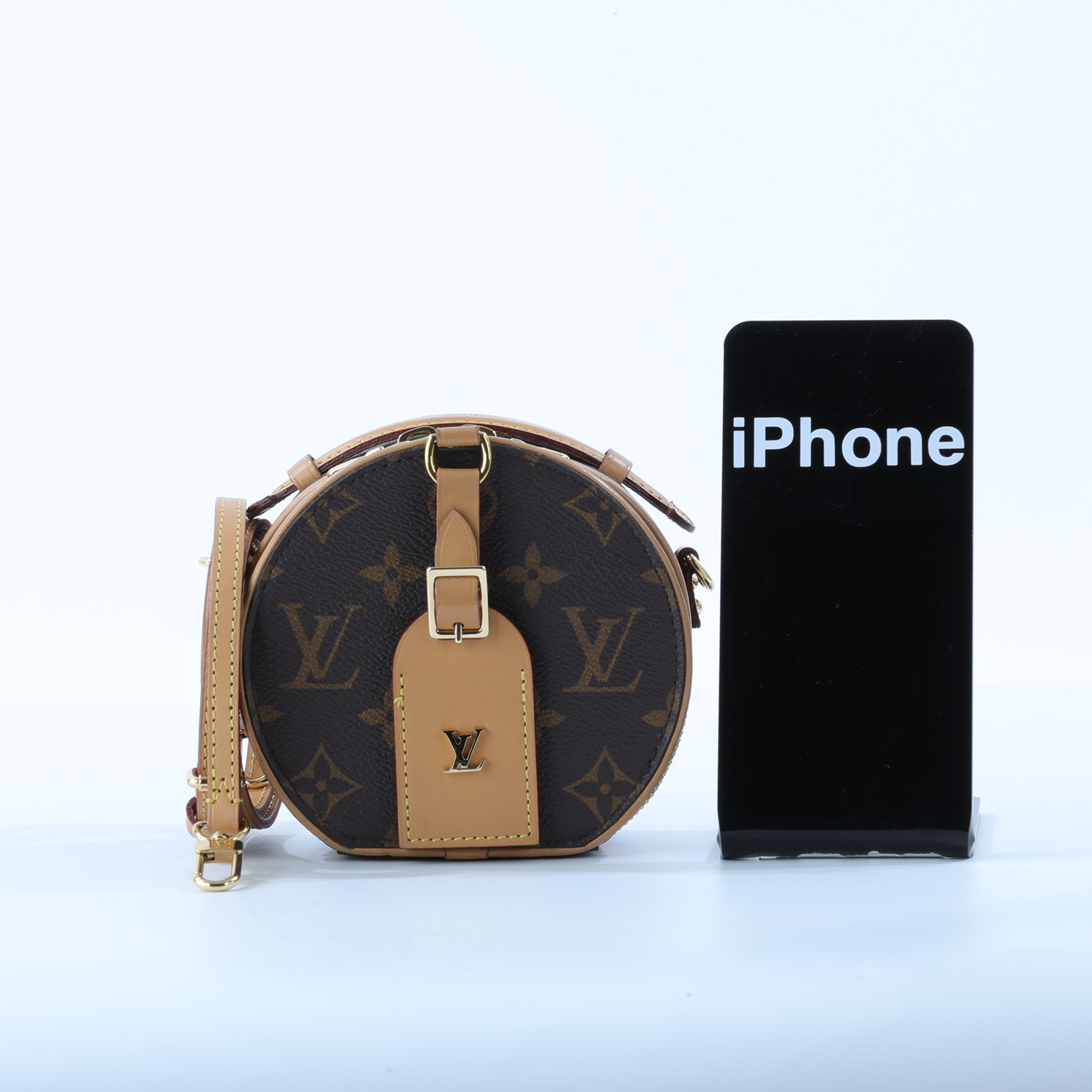 路易威登 LOUIS VUITTON Mini Boîte Chapeau 圓餅盒 經典原花 拼色 單肩 斜挎包 M44699 晶片款  防塵袋/背帶