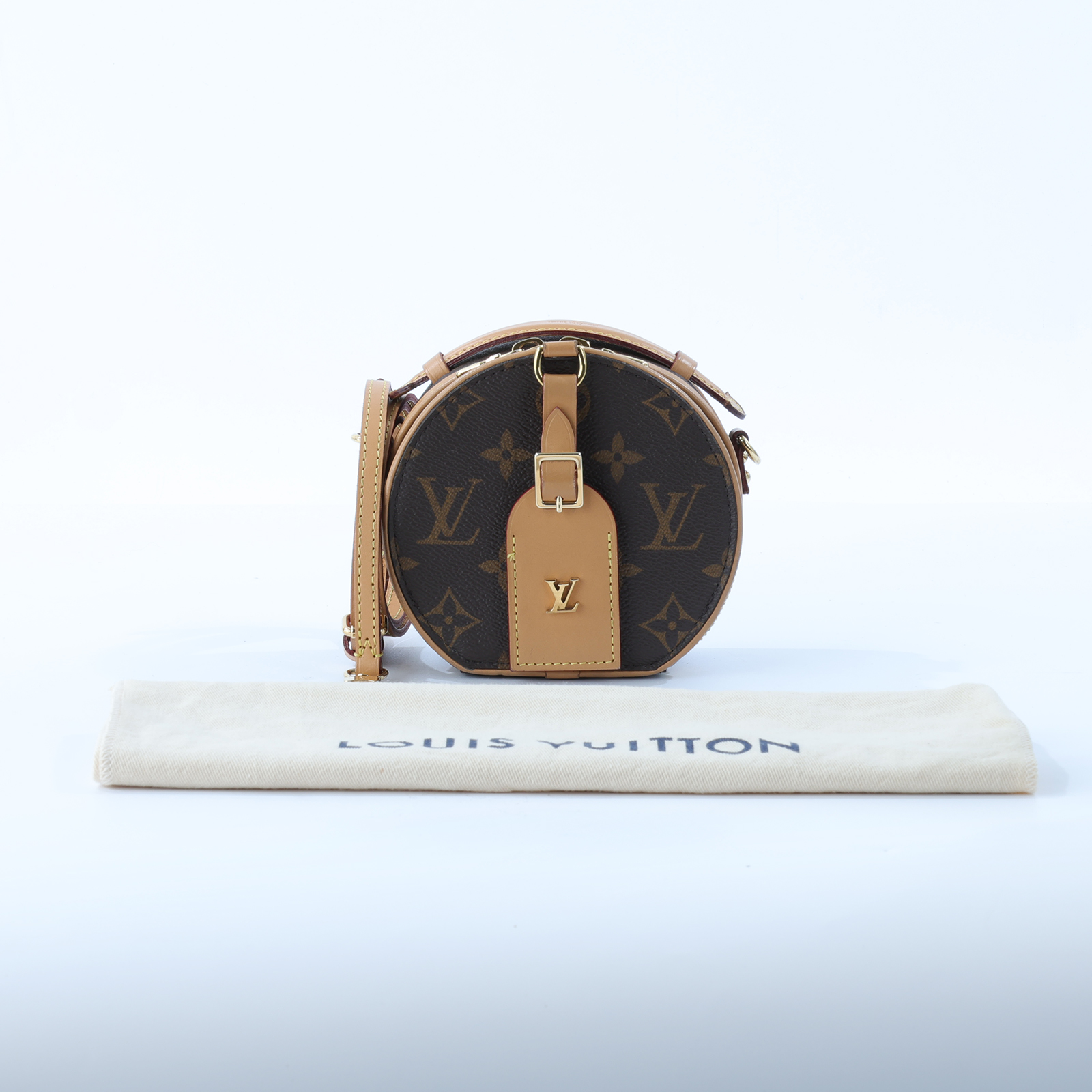 路易威登 LOUIS VUITTON Mini Boîte Chapeau 圓餅盒 經典原花 拼色 單肩 斜挎包 M44699 晶片款  防塵袋/背帶