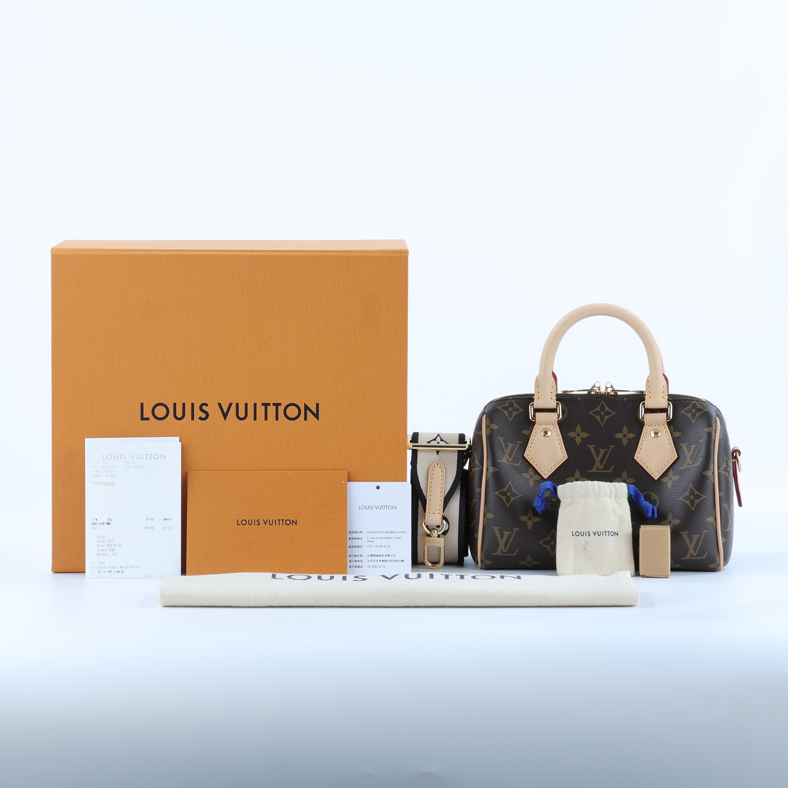 路易威登 LOUIS VUITTON Speedy Bandoulière  20 原花 手提 斜背 波士頓包 黑色 M46234 晶片款  原廠盒子/防塵袋/鎖組/背帶/購買證明