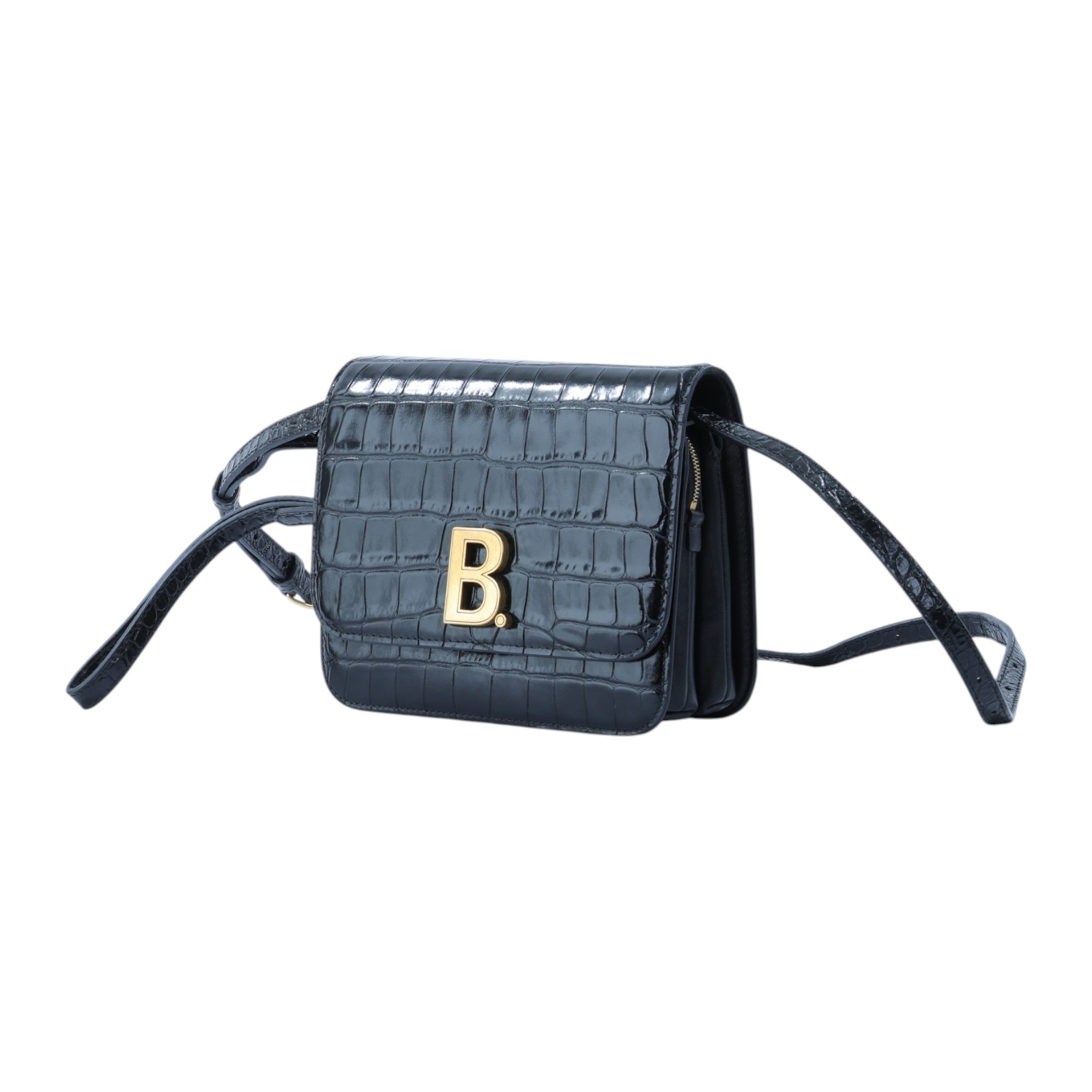 巴黎世家 BALENCIAGA Embossed Croc B Bag 小型 肩背包 5928981LR7M 黑壓紋B字 BAG 無附屬品
