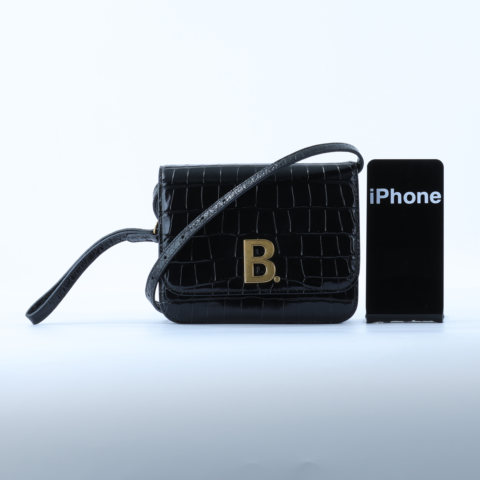 巴黎世家 BALENCIAGA Embossed Croc B Bag 小型 肩背包 5928981LR7M 黑壓紋B字 BAG 無附屬品