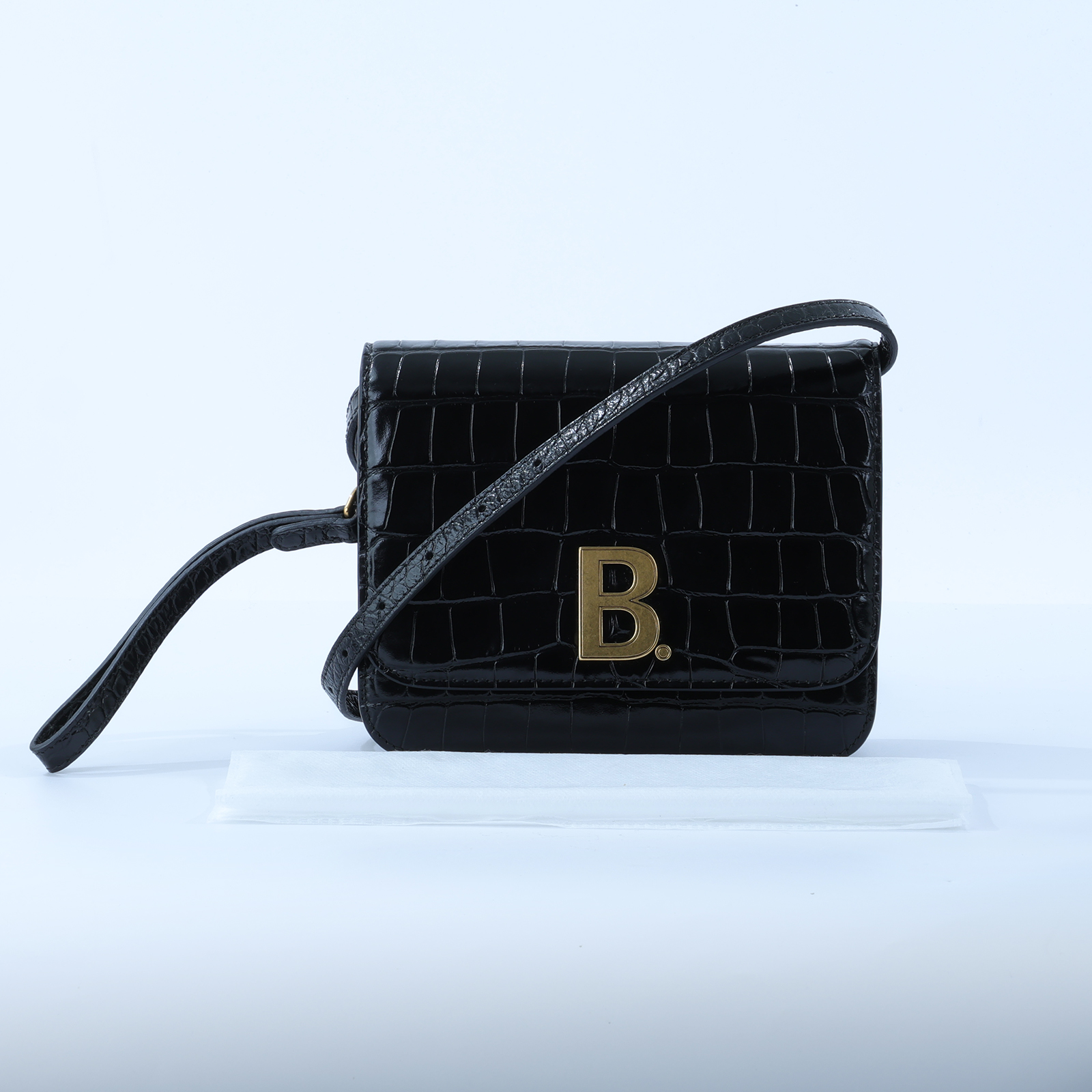 巴黎世家 BALENCIAGA Embossed Croc B Bag 小型 肩背包 5928981LR7M 黑壓紋B字 BAG 無附屬品