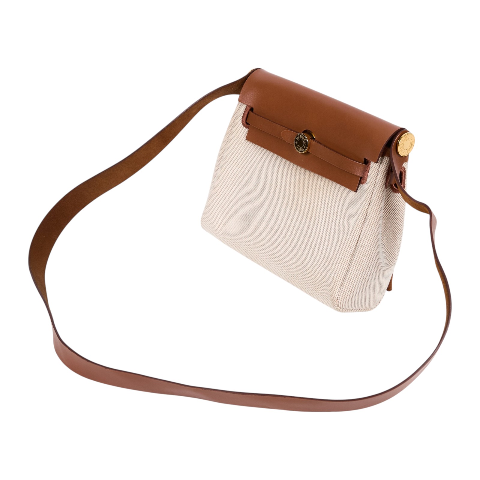 愛馬仕 Hermes Herbag Zip 20 金色五金 棕色 米色 H085414CCAA W刻  米白帆布HERBAG20 原廠盒子/防塵袋/購買證明