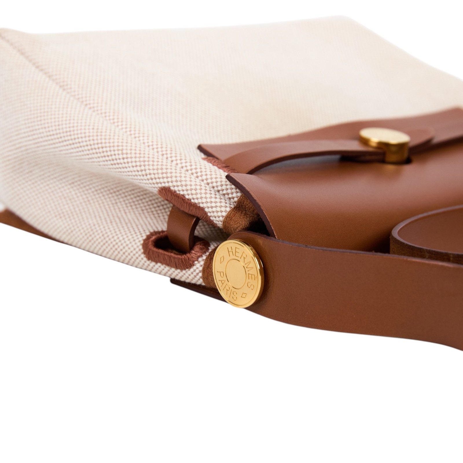 愛馬仕 Hermes Herbag Zip 20 金色五金 棕色 米色 H085414CCAA W刻  米白帆布HERBAG20 原廠盒子/防塵袋/購買證明