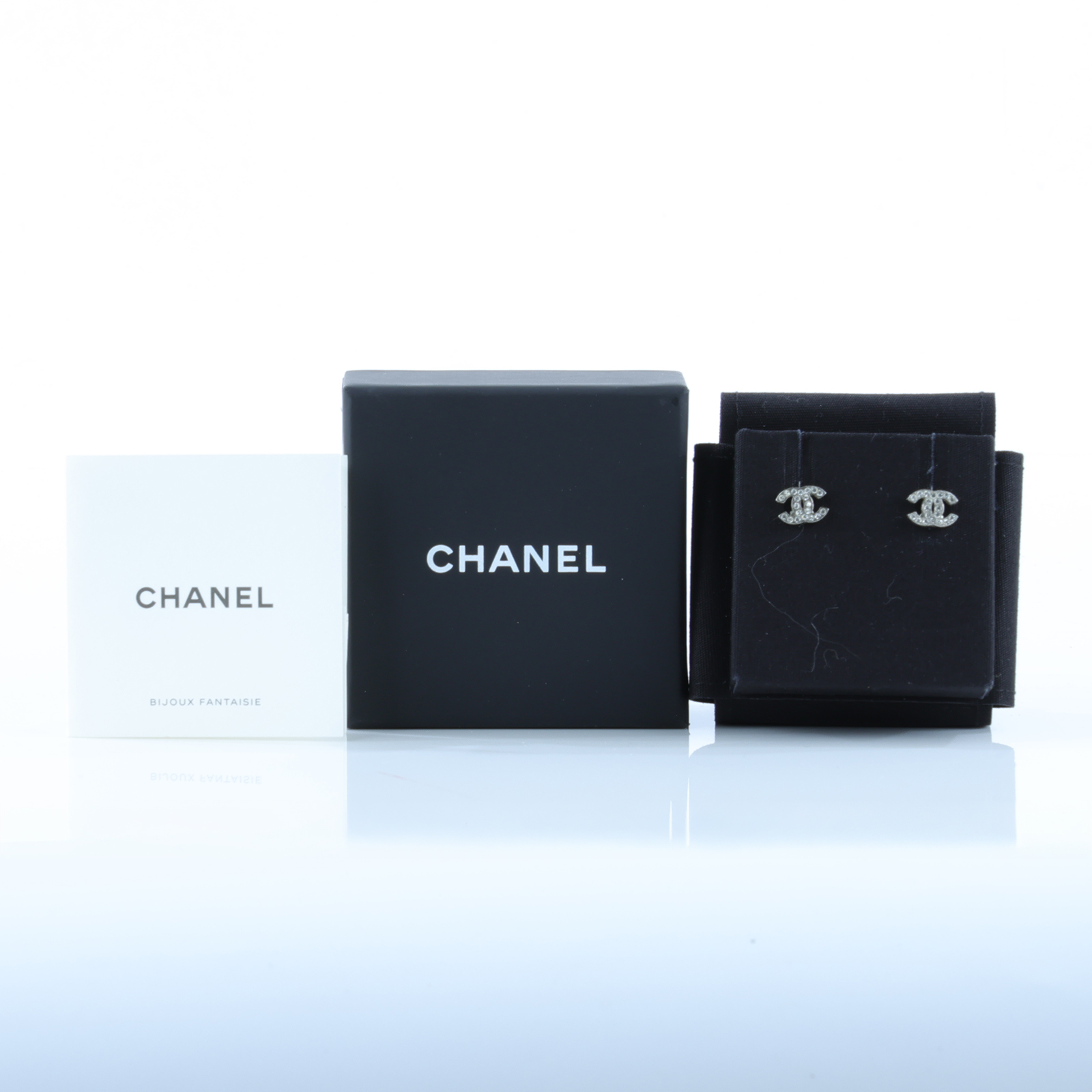 香奈兒 CHANEL 耳釘 A13V 水鑽雙C耳環 原廠盒子/內襯