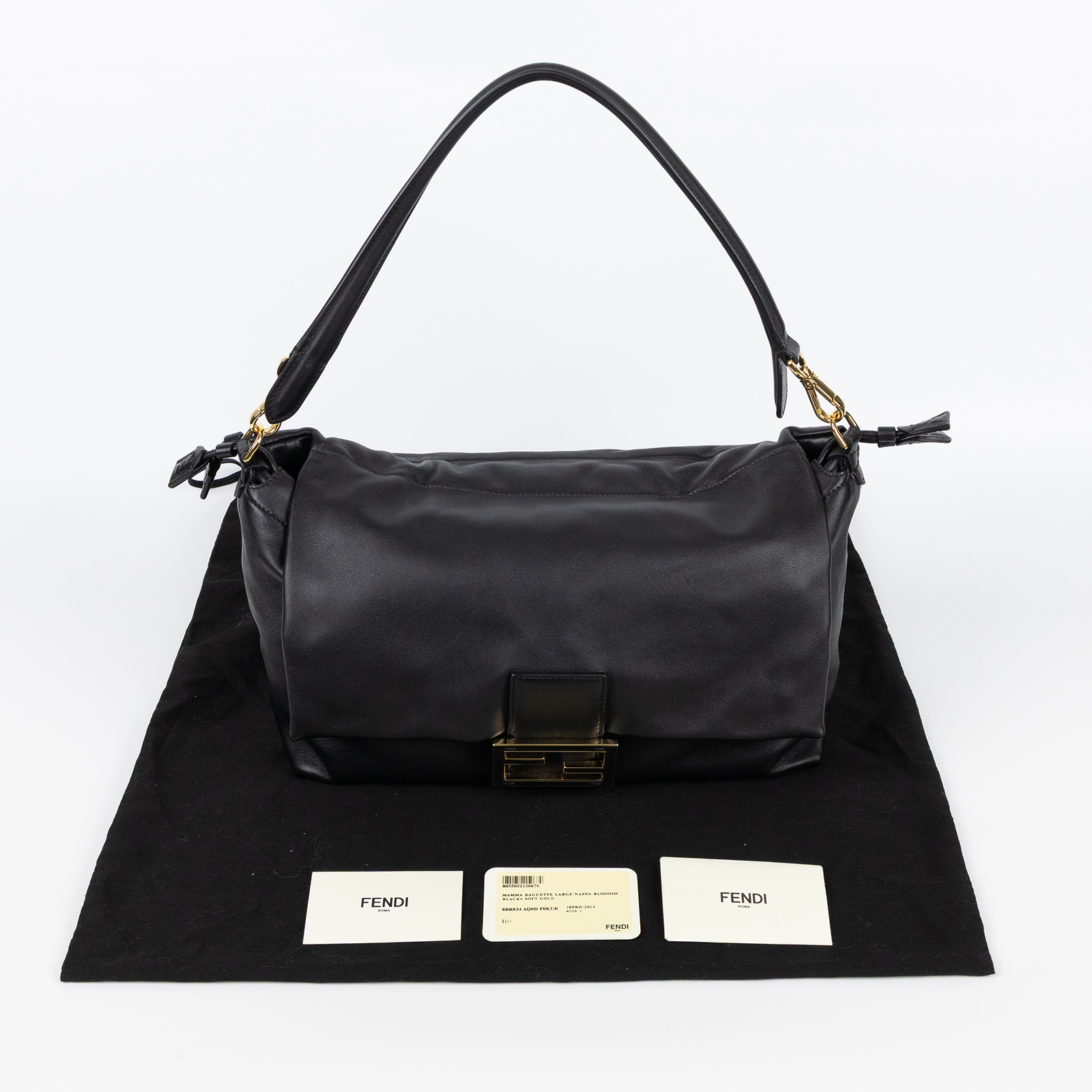 芬迪 FENDI Mamma Baguette FF 大款 肩背包 手提包 8BR834AQ0D 黑Mamma Baguette 防塵袋