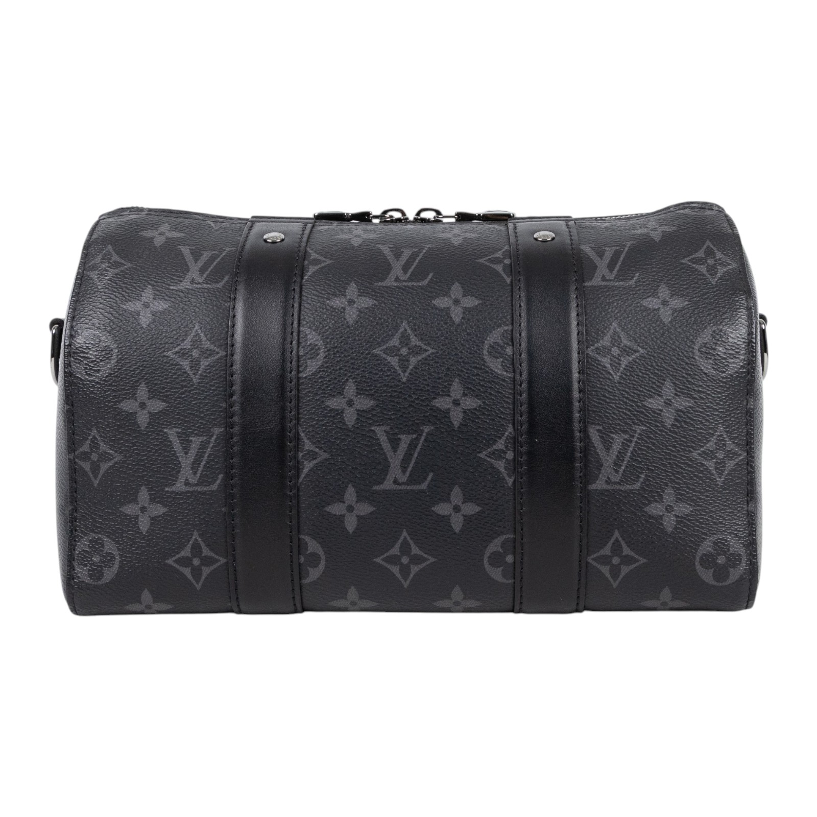路易威登 LOUIS VUITTON City Keepall Eclipse帆布 拉鍊 斜背包 黑色 M45936 晶片款  購買證明/背帶