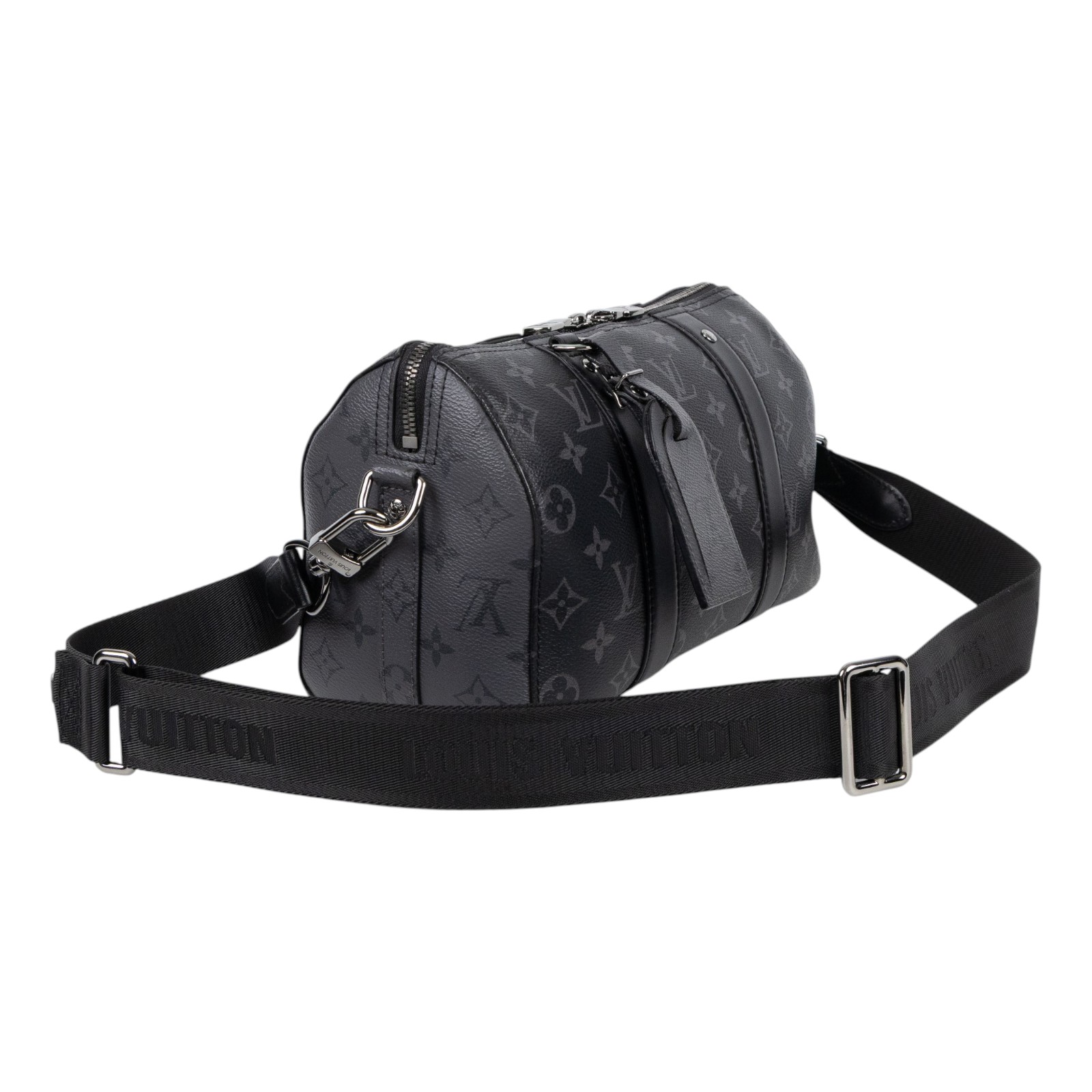 路易威登 LOUIS VUITTON City Keepall Eclipse帆布 拉鍊 斜背包 黑色 M45936 晶片款  購買證明/背帶