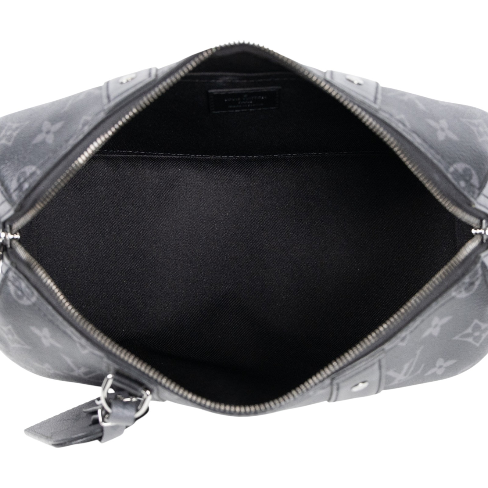 路易威登 LOUIS VUITTON City Keepall Eclipse帆布 拉鍊 斜背包 黑色 M45936 晶片款  購買證明/背帶