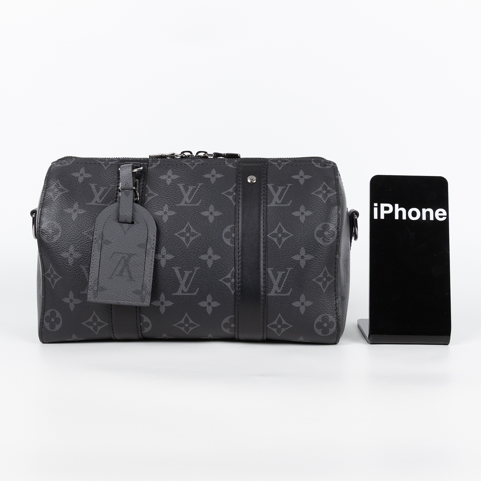 路易威登 LOUIS VUITTON City Keepall Eclipse帆布 拉鍊 斜背包 黑色 M45936 晶片款  購買證明/背帶