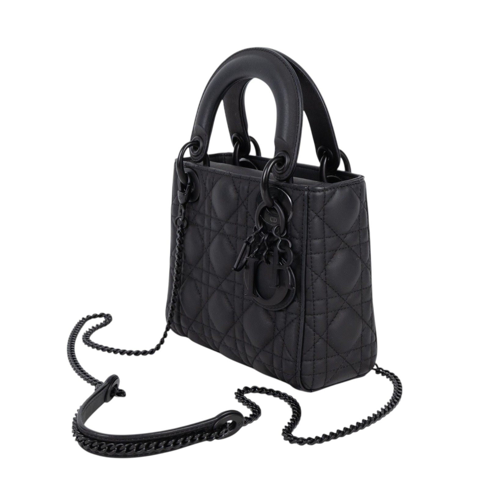 迪奧 CHRISTIAN DIOR Lady Dior 迷你 手提 肩背包 黑色超啞光 M0505SLOI 霧黑LADYDIOR 3X3 背帶/防塵袋