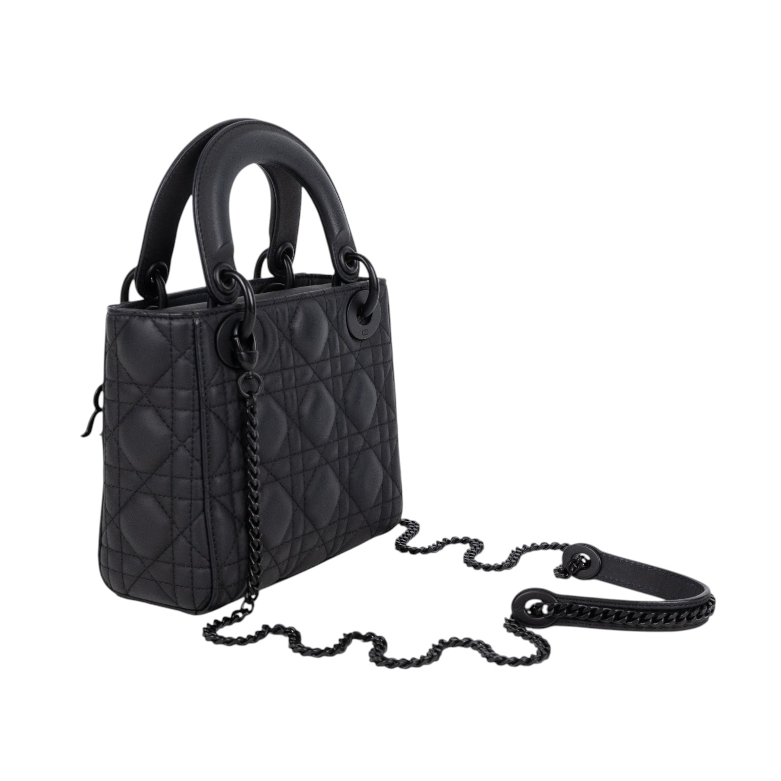 迪奧 CHRISTIAN DIOR Lady Dior 迷你 手提 肩背包 黑色超啞光 M0505SLOI 霧黑LADYDIOR 3X3 背帶/防塵袋