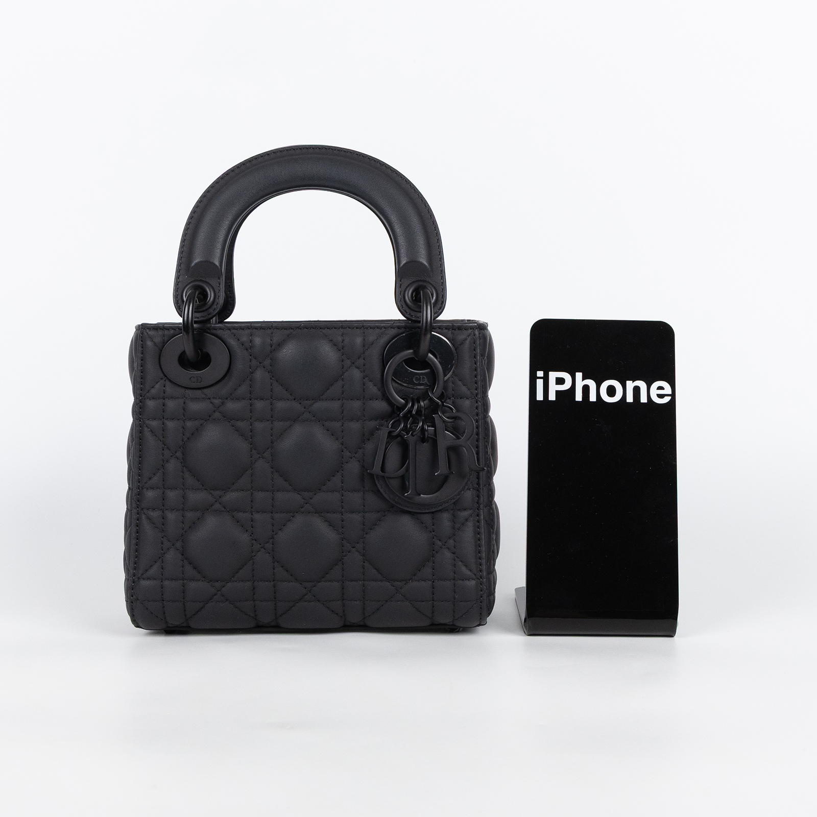 迪奧 CHRISTIAN DIOR Lady Dior 迷你 手提 肩背包 黑色超啞光 M0505SLOI 霧黑LADYDIOR 3X3 背帶/防塵袋