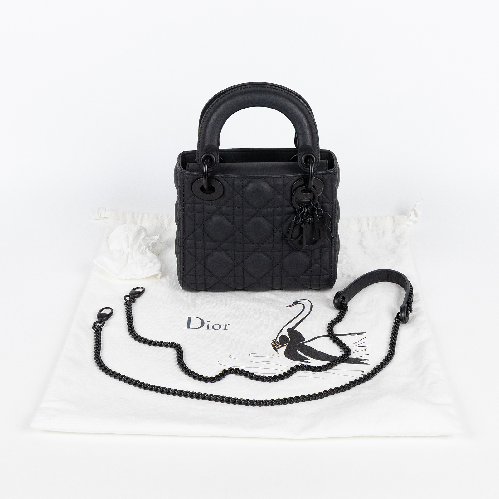 迪奧 CHRISTIAN DIOR Lady Dior 迷你 手提 肩背包 黑色超啞光 M0505SLOI 霧黑LADYDIOR 3X3 背帶/防塵袋