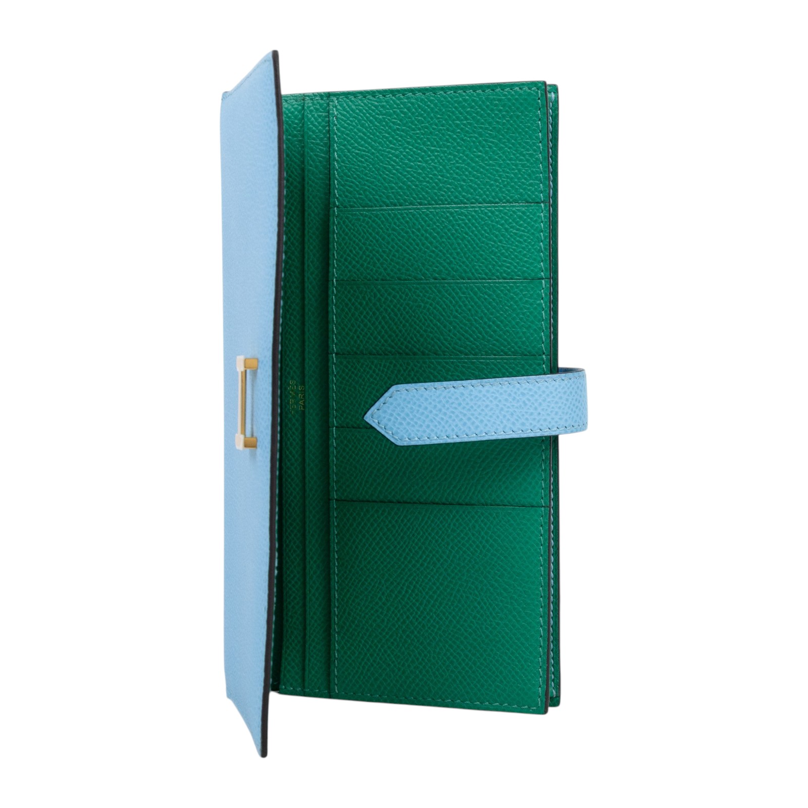 愛馬仕 Hermes Bearn Soufflet 長夾  金色五金 糖果藍 帝王綠 H073596CCAV   原廠盒子/購買證明