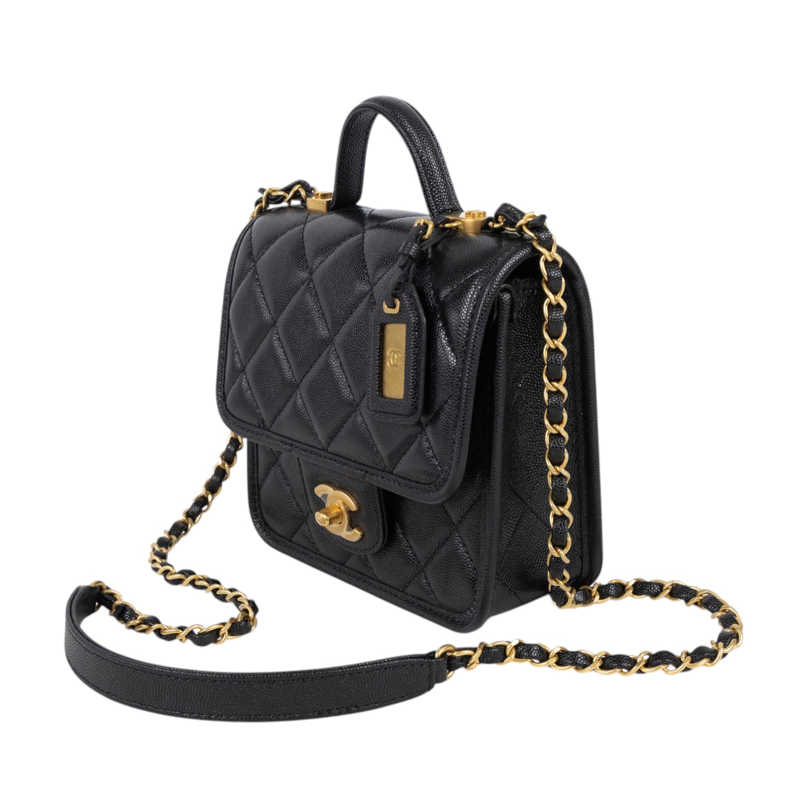 香奈兒 CHANEL 22k 名牌 肩背 豆腐包 郵差包 AS3652 B09173 晶片款 黑金荔枝提把鍊條包 原廠盒子/防塵袋