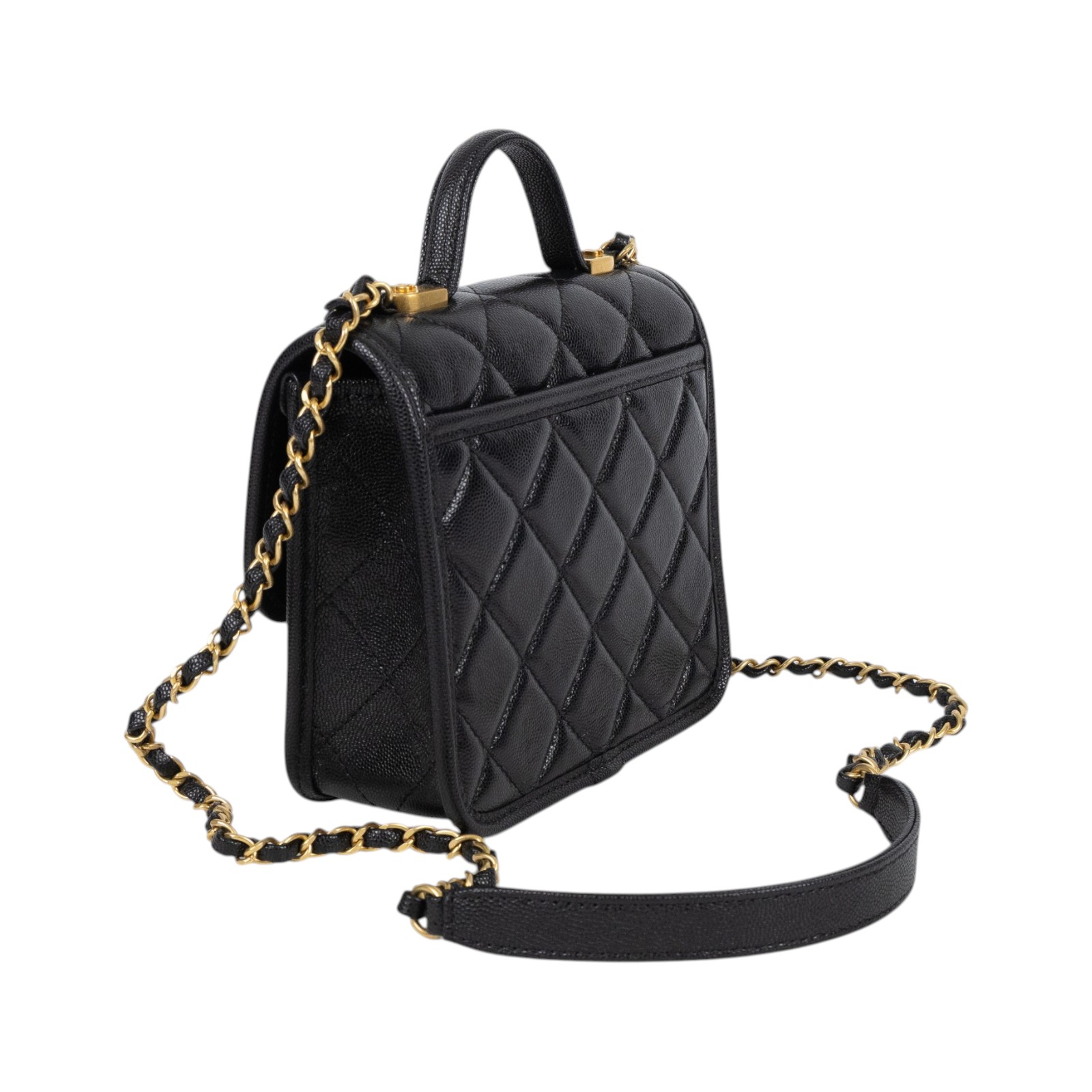 香奈兒 CHANEL 22k 名牌 肩背 豆腐包 郵差包 AS3652 B09173 晶片款 黑金荔枝提把鍊條包 原廠盒子/防塵袋