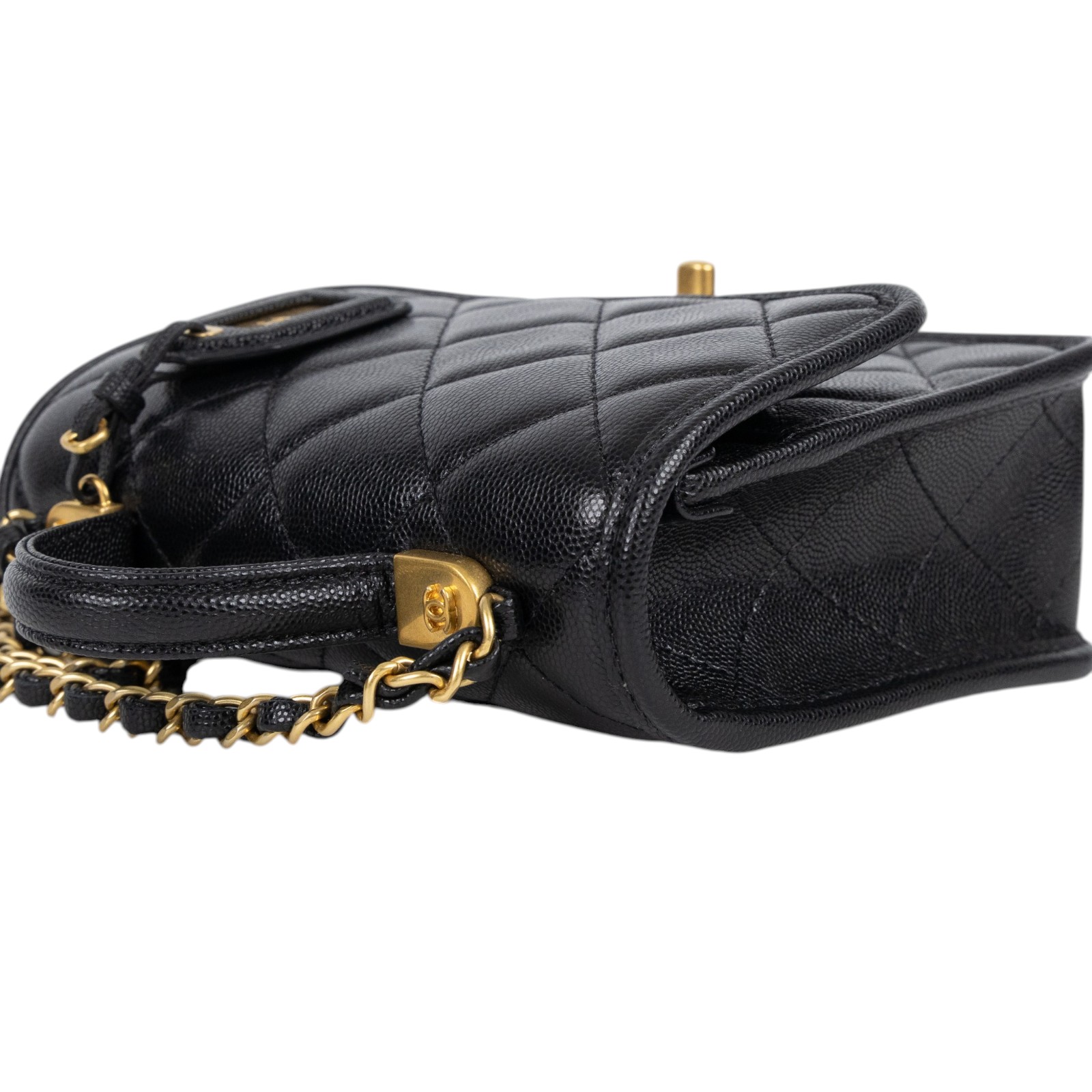 香奈兒 CHANEL 22k 名牌 肩背 豆腐包 郵差包 AS3652 B09173 晶片款 黑金荔枝提把鍊條包 原廠盒子/防塵袋