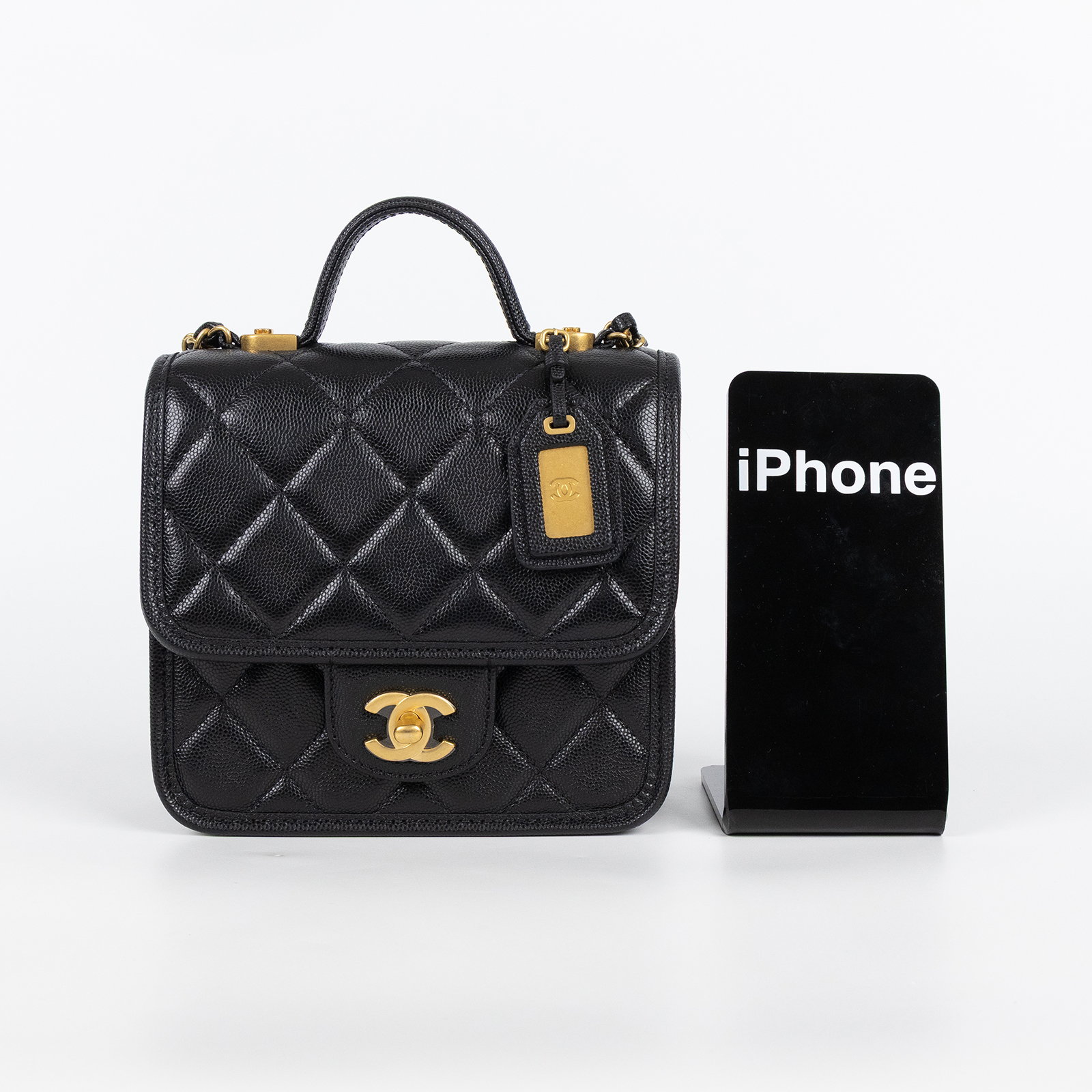 香奈兒 CHANEL 22k 名牌 肩背 豆腐包 郵差包 AS3652 B09173 晶片款 黑金荔枝提把鍊條包 原廠盒子/防塵袋