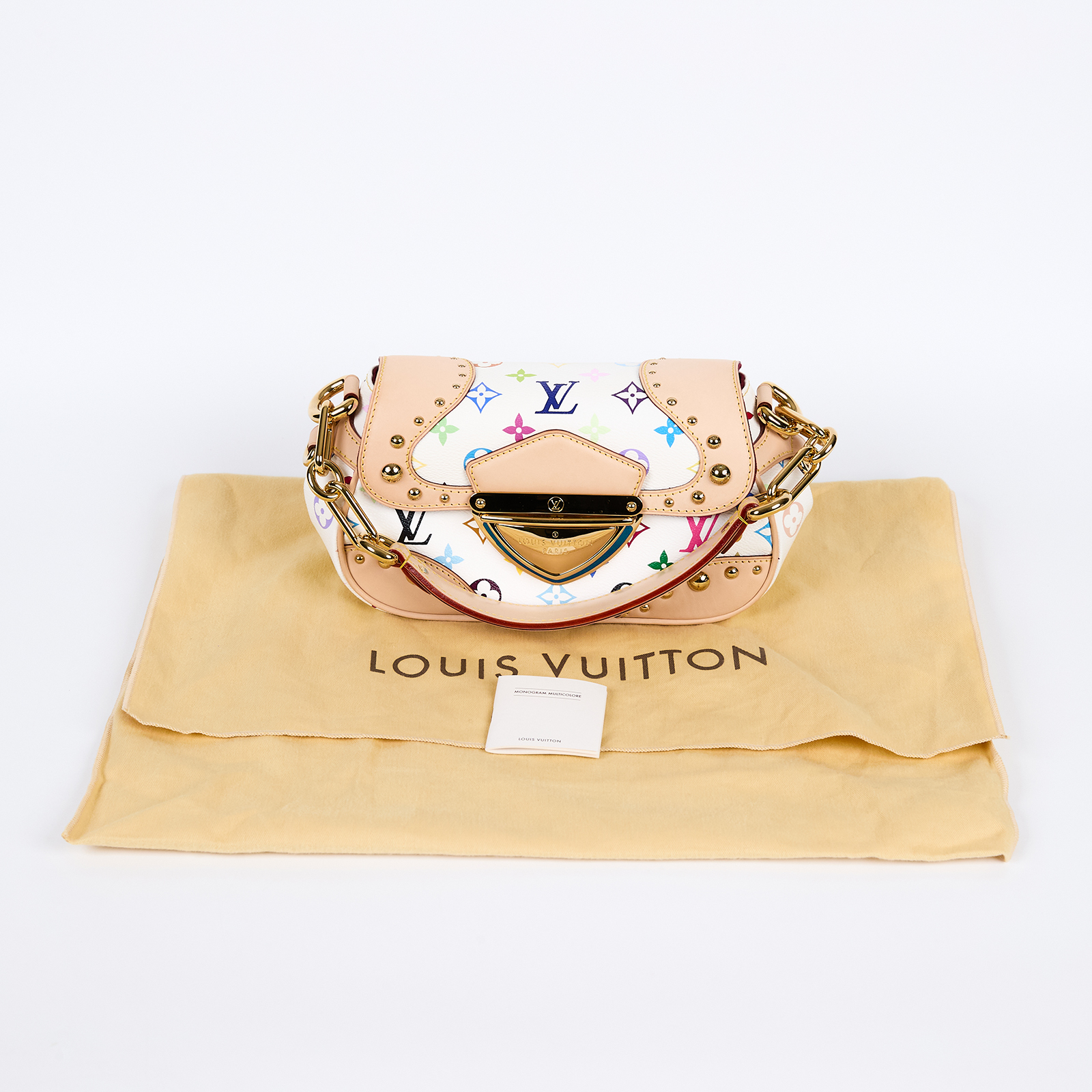 路易威登 LOUIS VUITTON Beverly MM 村上隆聯名 白彩 手提 肩背包  M40203 白三彩BEVERLY MM肩背包 防塵袋