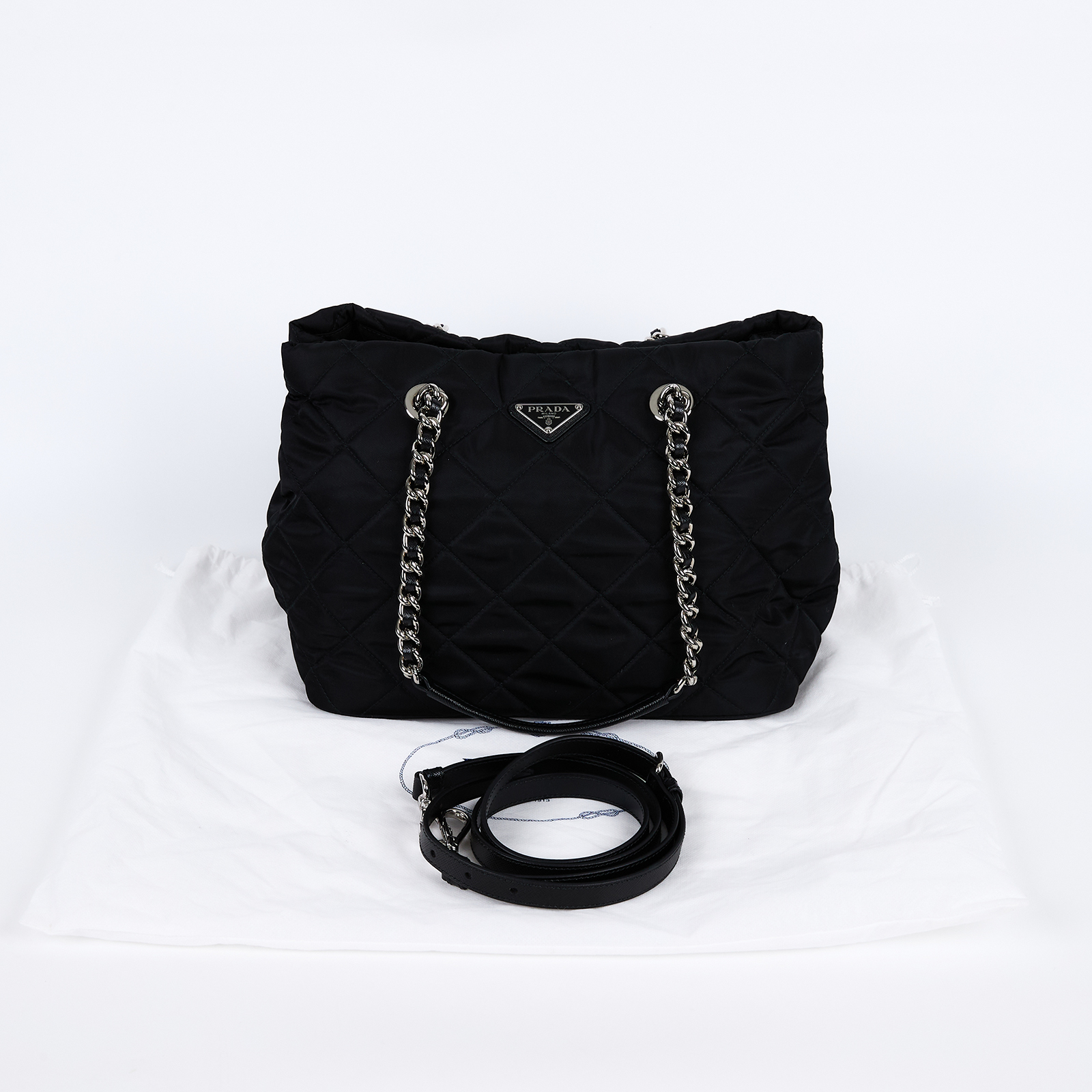 普拉達 PRADA Re-Nylon 肩背包 1BG740_2AS3 黑尼龍TOTE 防塵袋/背帶