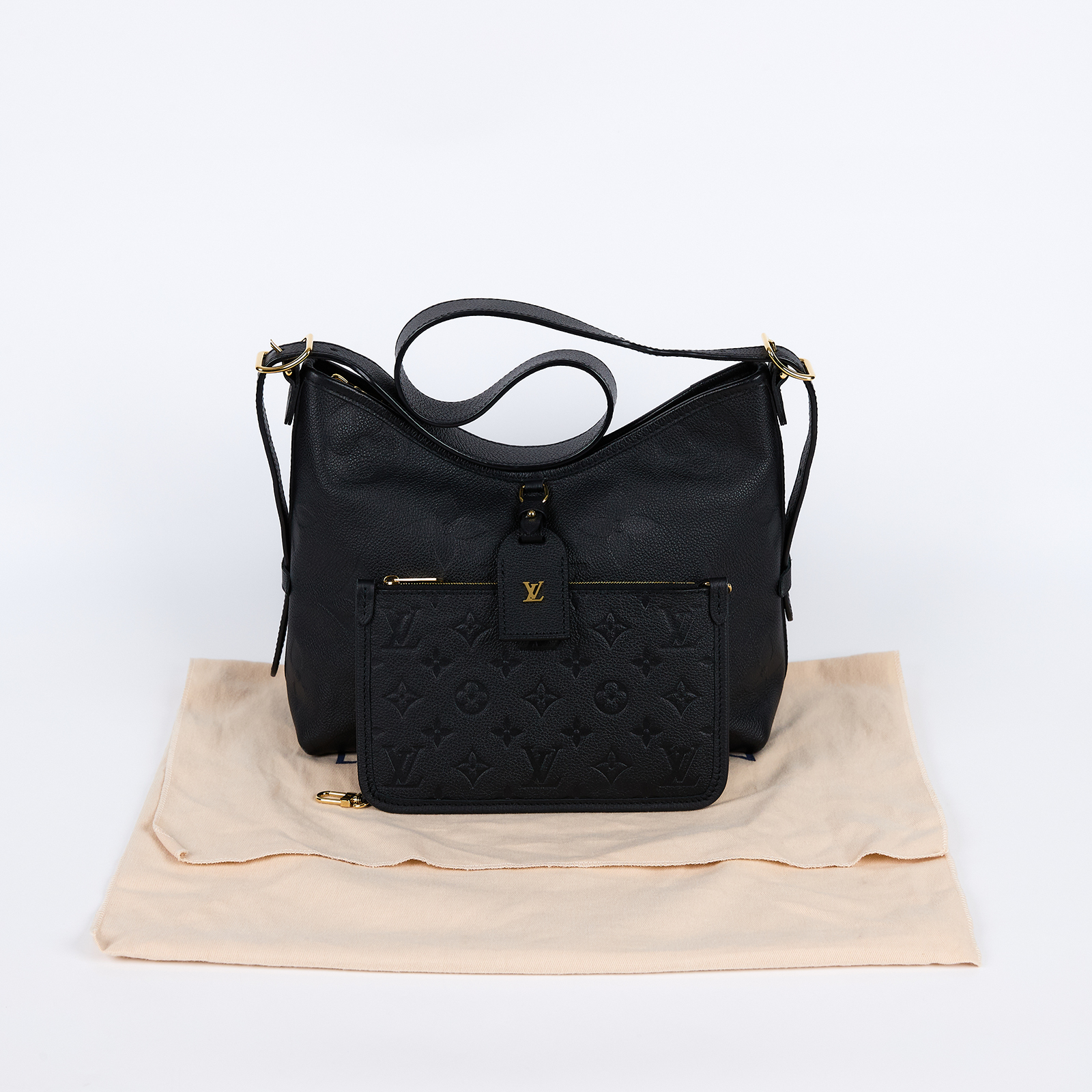 路易威登 LOUIS VUITTON CarryAll PM  黑色 牛皮 肩背包 M46288 晶片款 黑牛皮壓紋CARRYALL PM 防塵袋/內袋