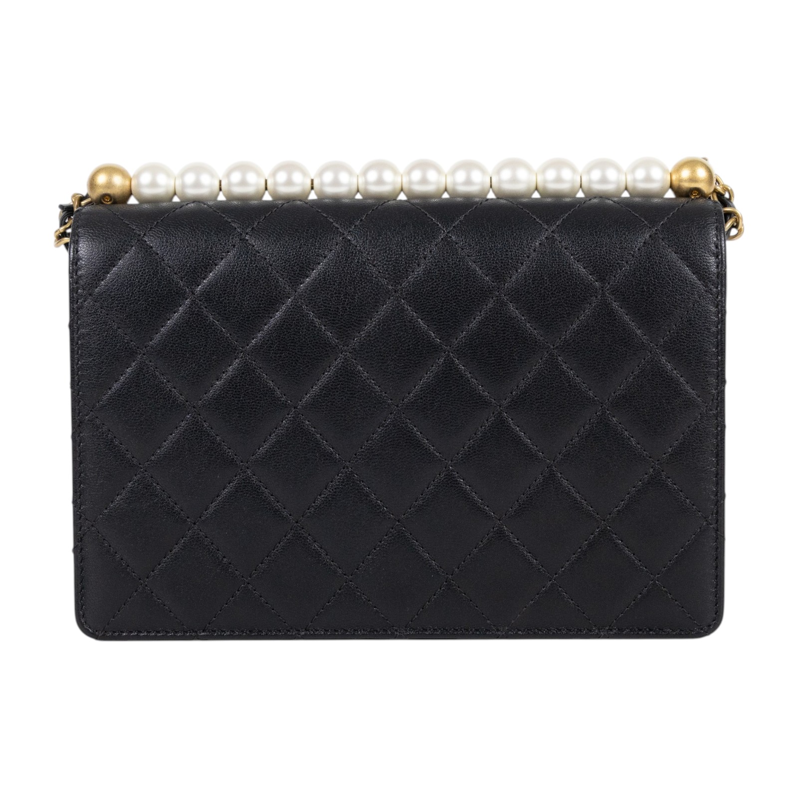 香奈兒 CHANEL 珍珠 口蓋包 AS0585 29開黑菱格珍珠金鍊包 無附屬品