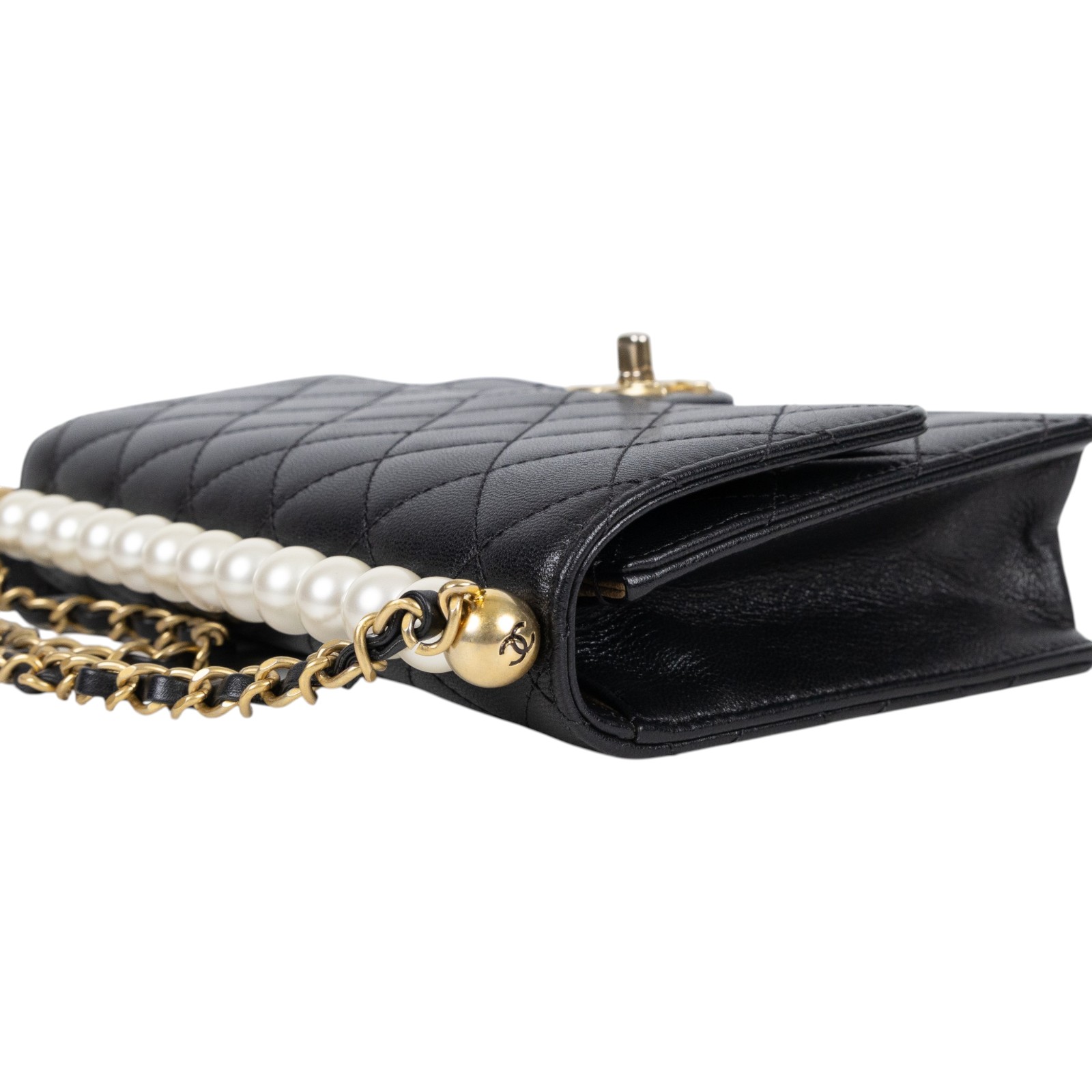 香奈兒 CHANEL 珍珠 口蓋包 AS0585 29開黑菱格珍珠金鍊包 無附屬品