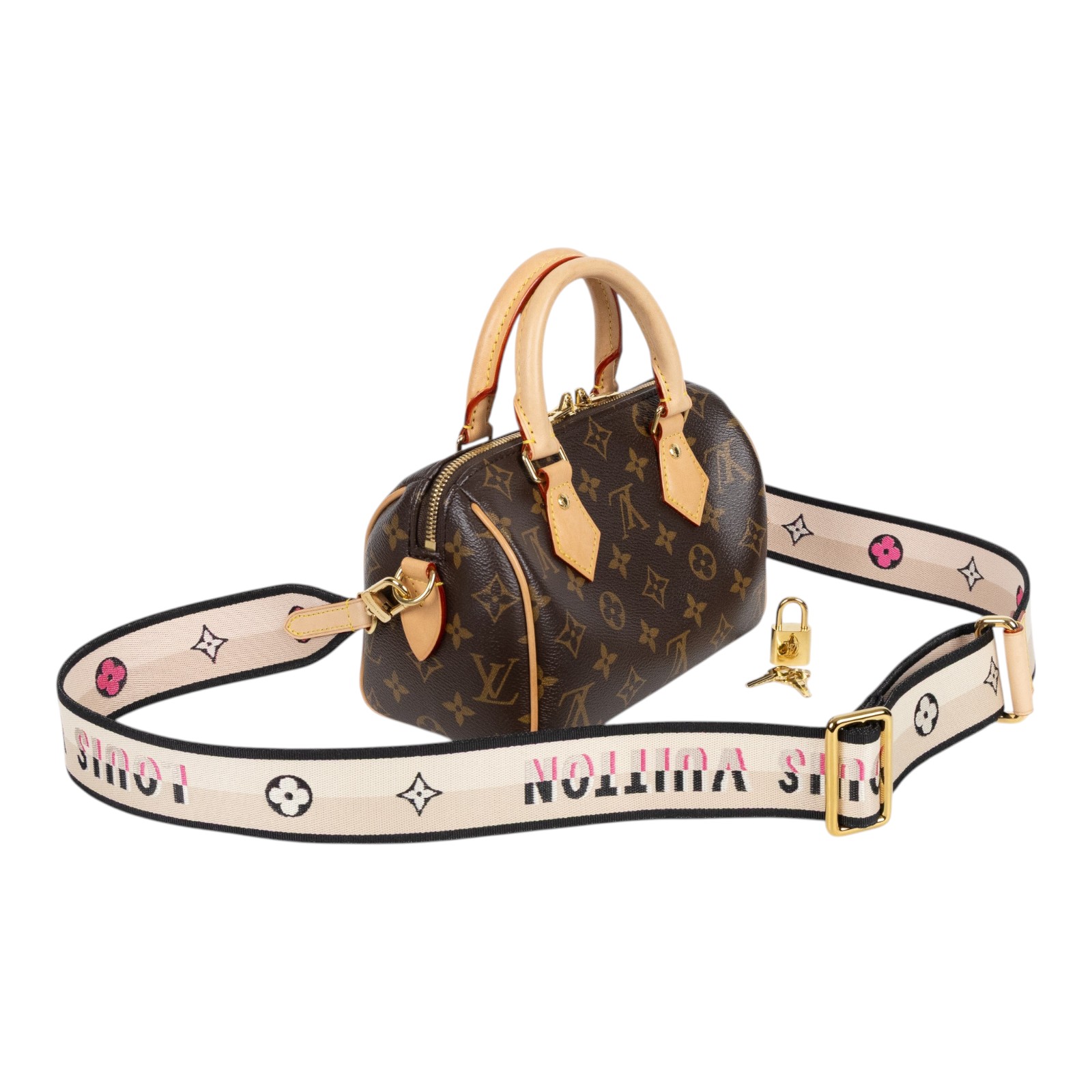 路易威登 LOUIS VUITTON Speedy Bandoulière 20 米色 帆布 手提 斜背 波士頓包 M46222 晶片款  原廠盒子/背帶/鎖組