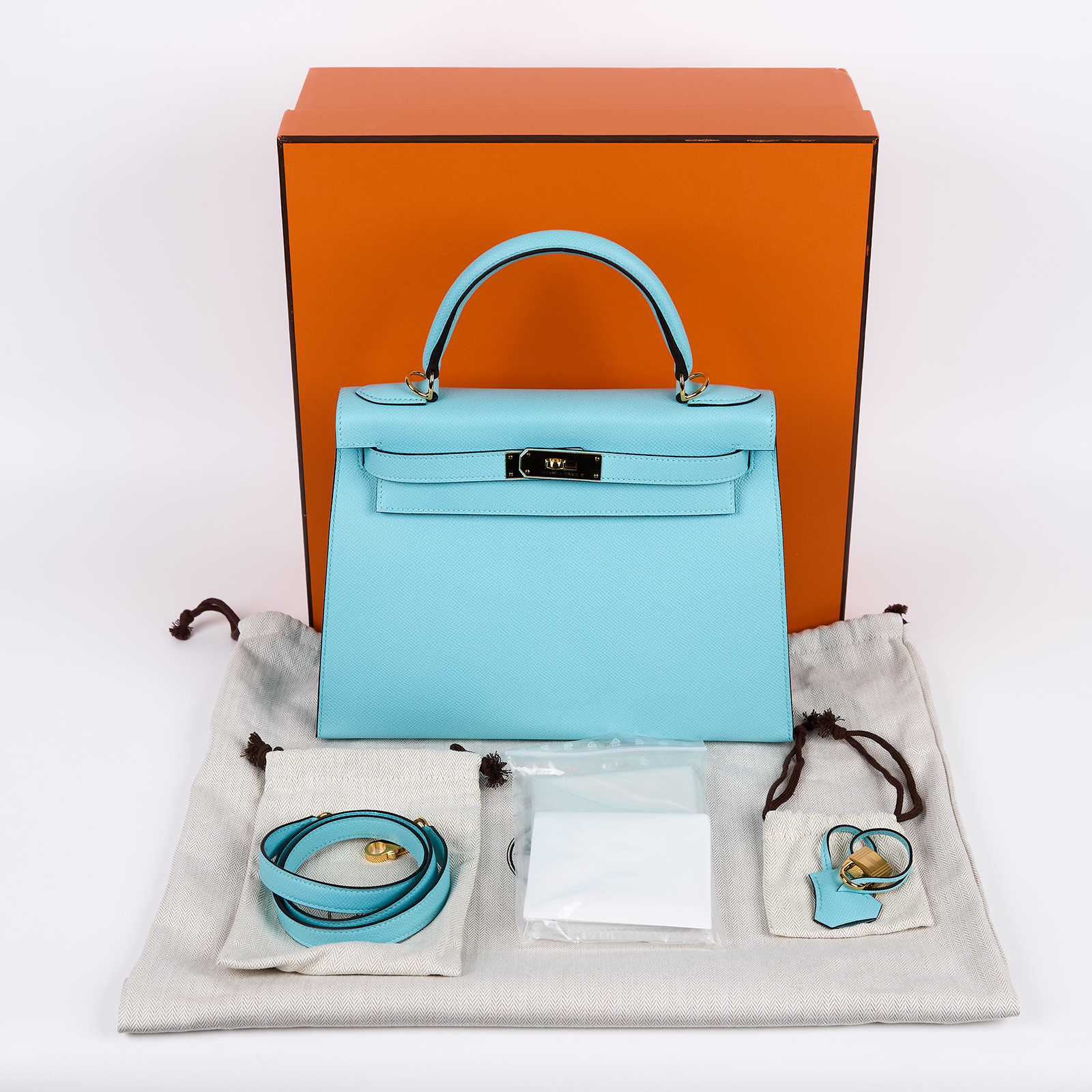 愛馬仕 Hermes Kelly Bag 凱莉包 28 KL28 A刻 淺藍KELLY28 原廠盒子/防塵袋/背帶/鎖組