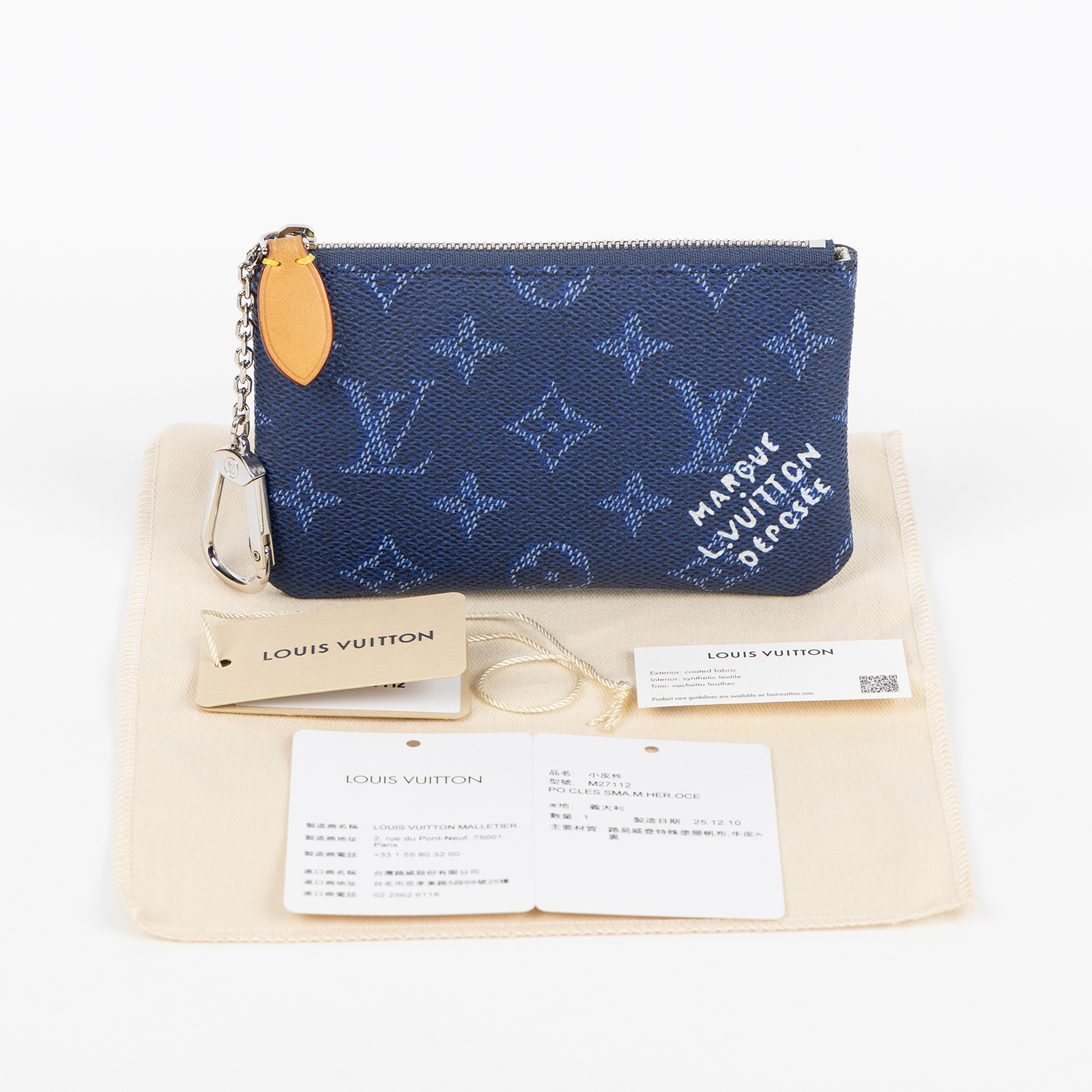 路易威登 LOUIS VUITTON 鑰匙包 零錢包 錢包 手拿包 小號 M27112 晶片款 藍原花小號鑰匙零錢包 防塵袋