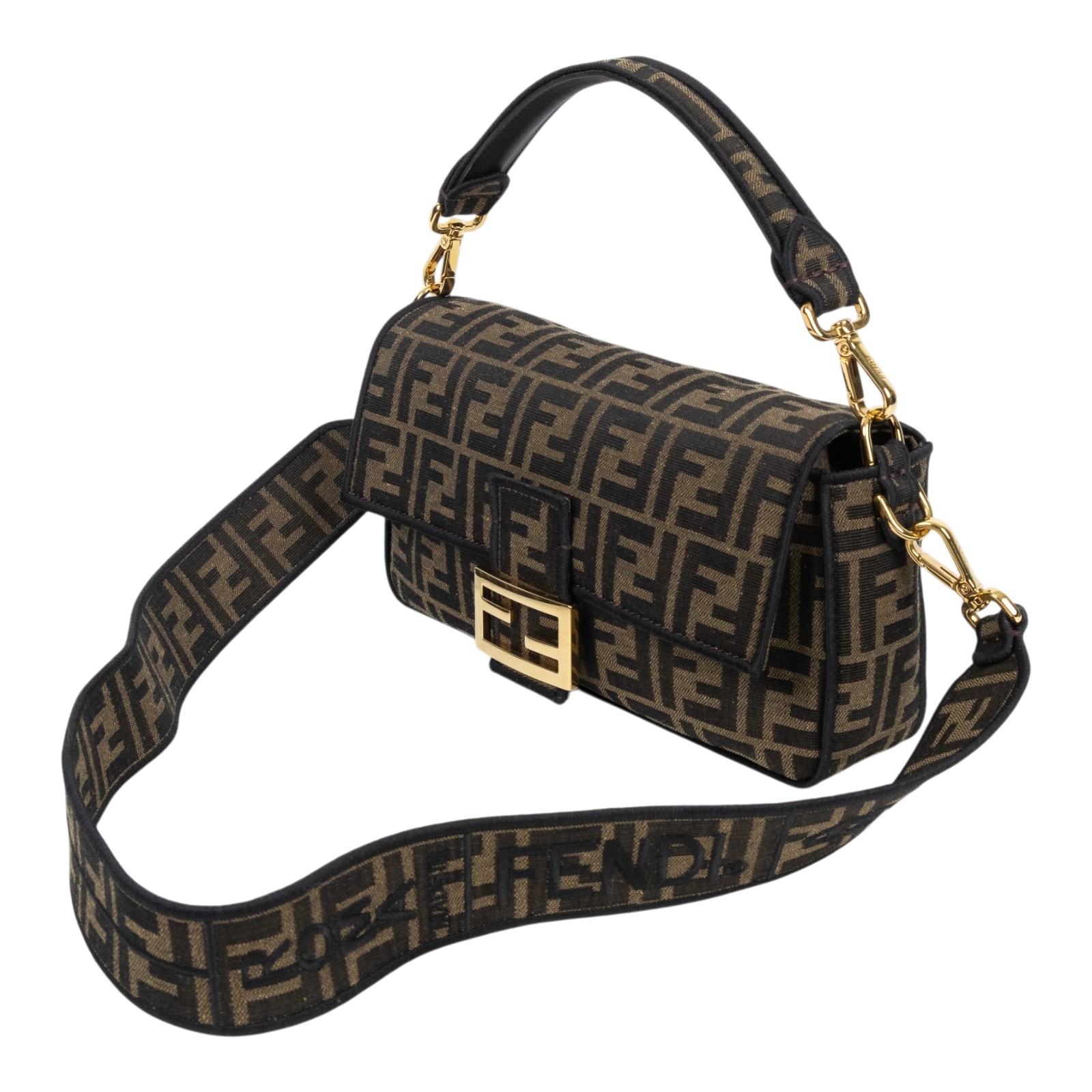 芬迪 FENDI Baguette FF提花布料包款 8BR600A6V5 棕FF帆布BAGUETTE法棍包 防塵袋/背帶