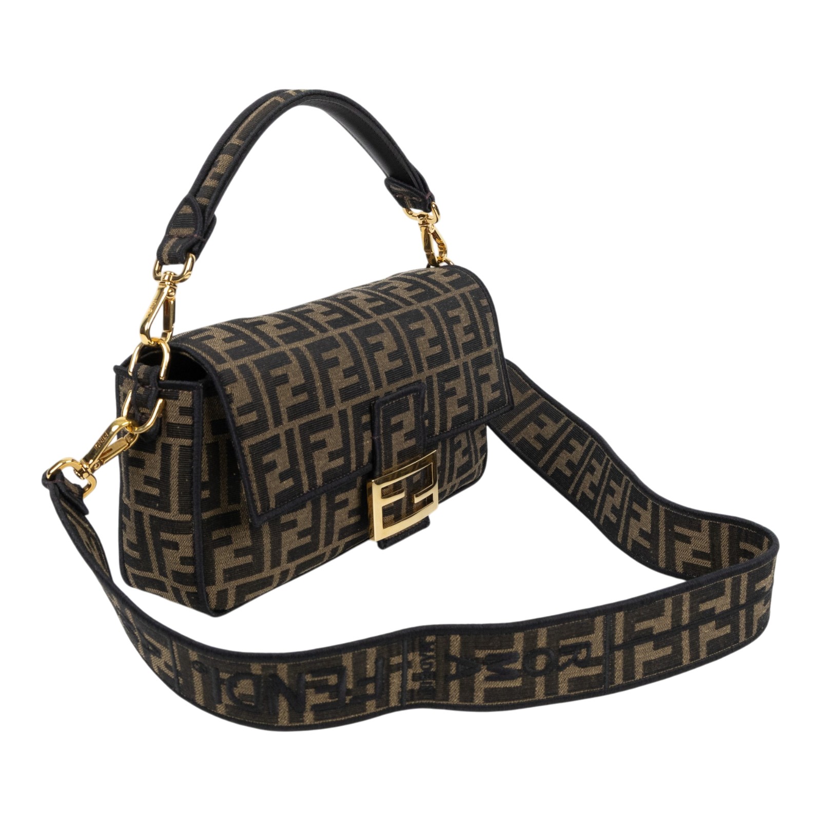 芬迪 FENDI Baguette FF提花布料包款 8BR600A6V5 棕FF帆布BAGUETTE法棍包 防塵袋/背帶