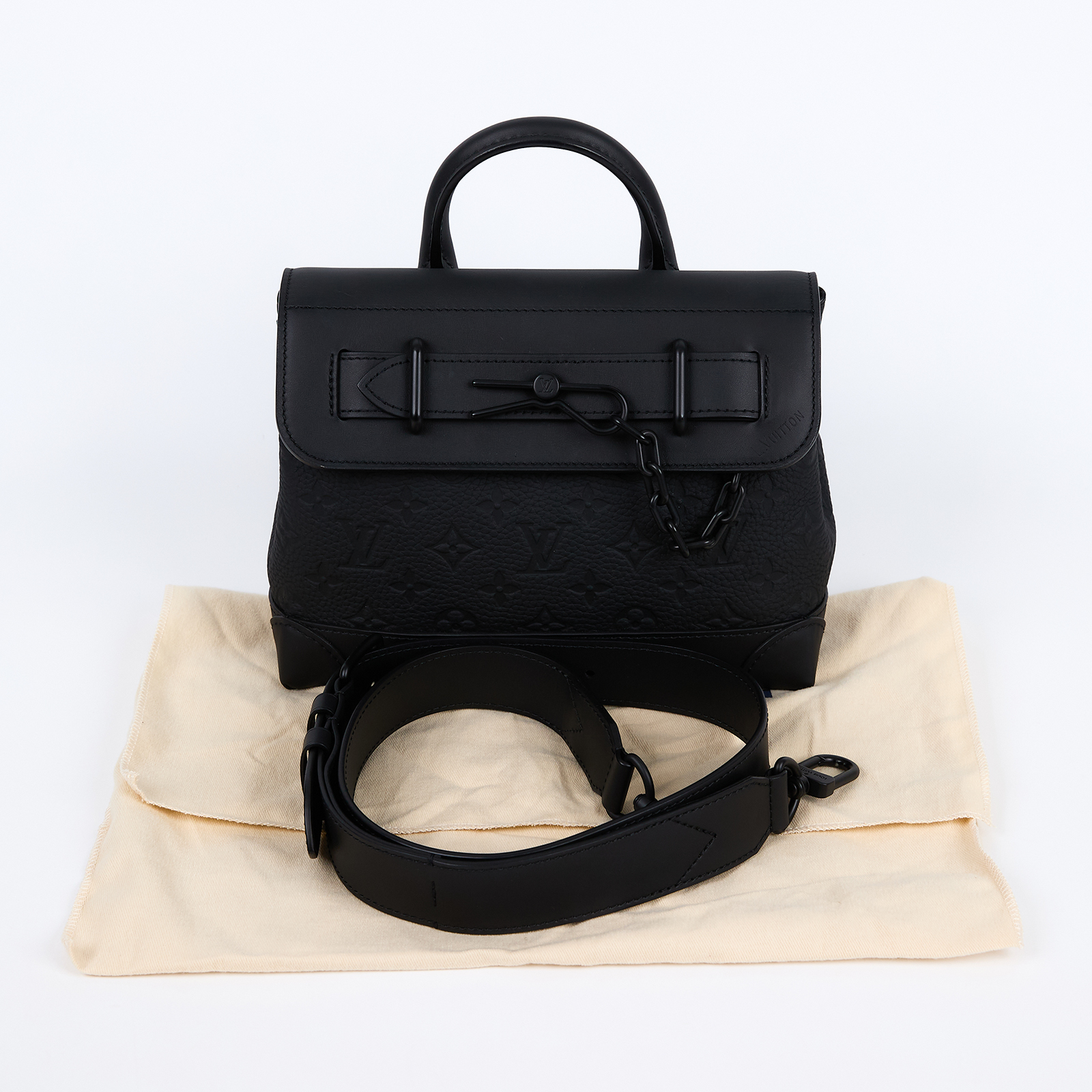 路易威登 LOUIS VUITTON Steamer PM 肩背包 郵差包 斜背包 M24436 晶片款 黑原花皮革Steamer PM 防塵袋/背帶