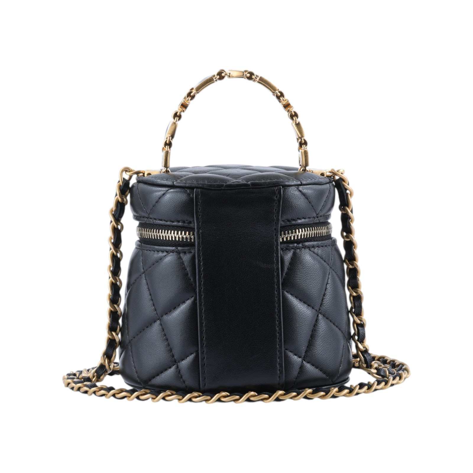 香奈兒 CHANEL Vanity Case 手提包 斜背包 化妝箱 化妝包 AP2947 晶片款 黑手提圓筒包 原廠盒子/防塵袋