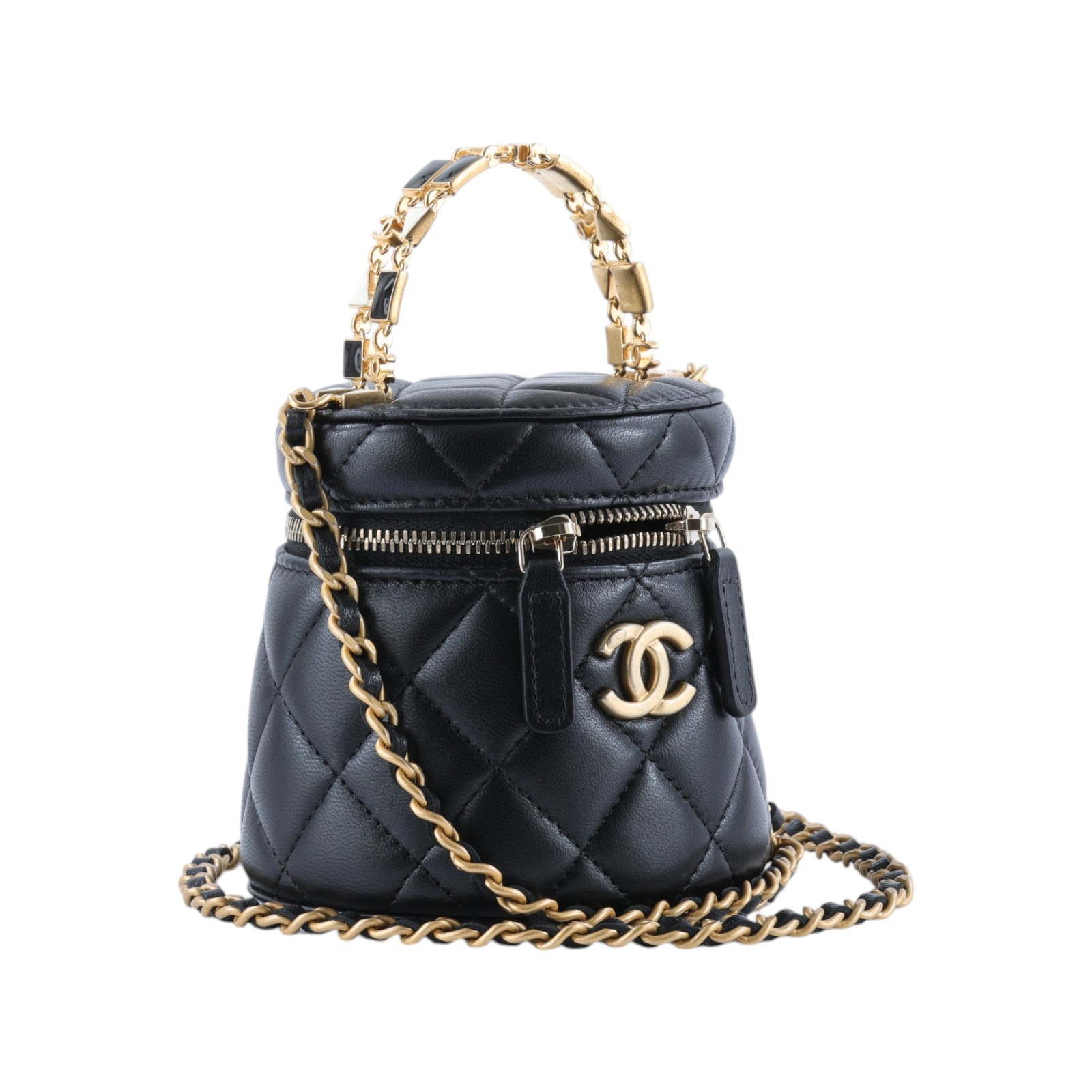 香奈兒 CHANEL Vanity Case 手提包 斜背包 化妝箱 化妝包 AP2947 晶片款 黑手提圓筒包 原廠盒子/防塵袋