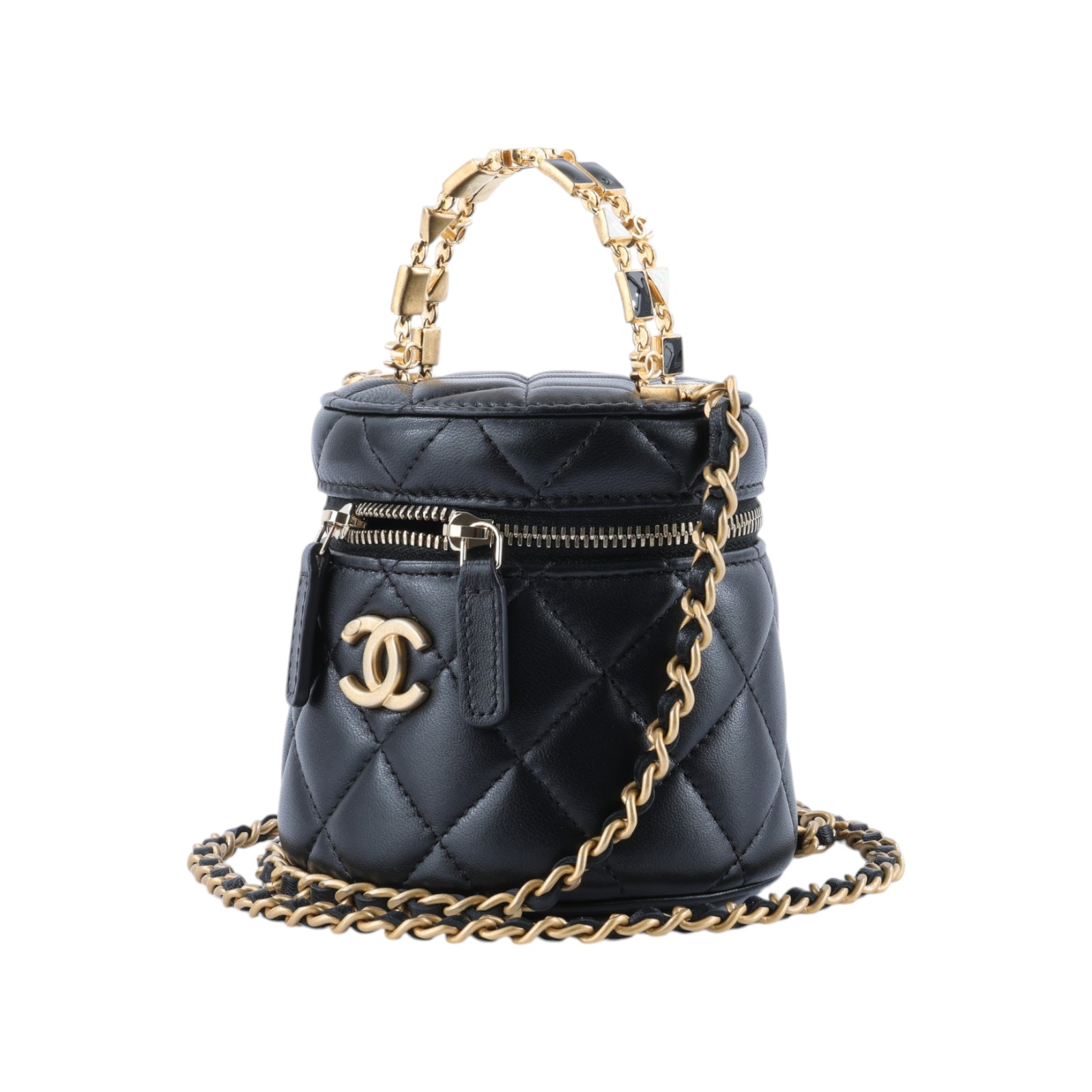 香奈兒 CHANEL Vanity Case 手提包 斜背包 化妝箱 化妝包 AP2947 晶片款 黑手提圓筒包 原廠盒子/防塵袋