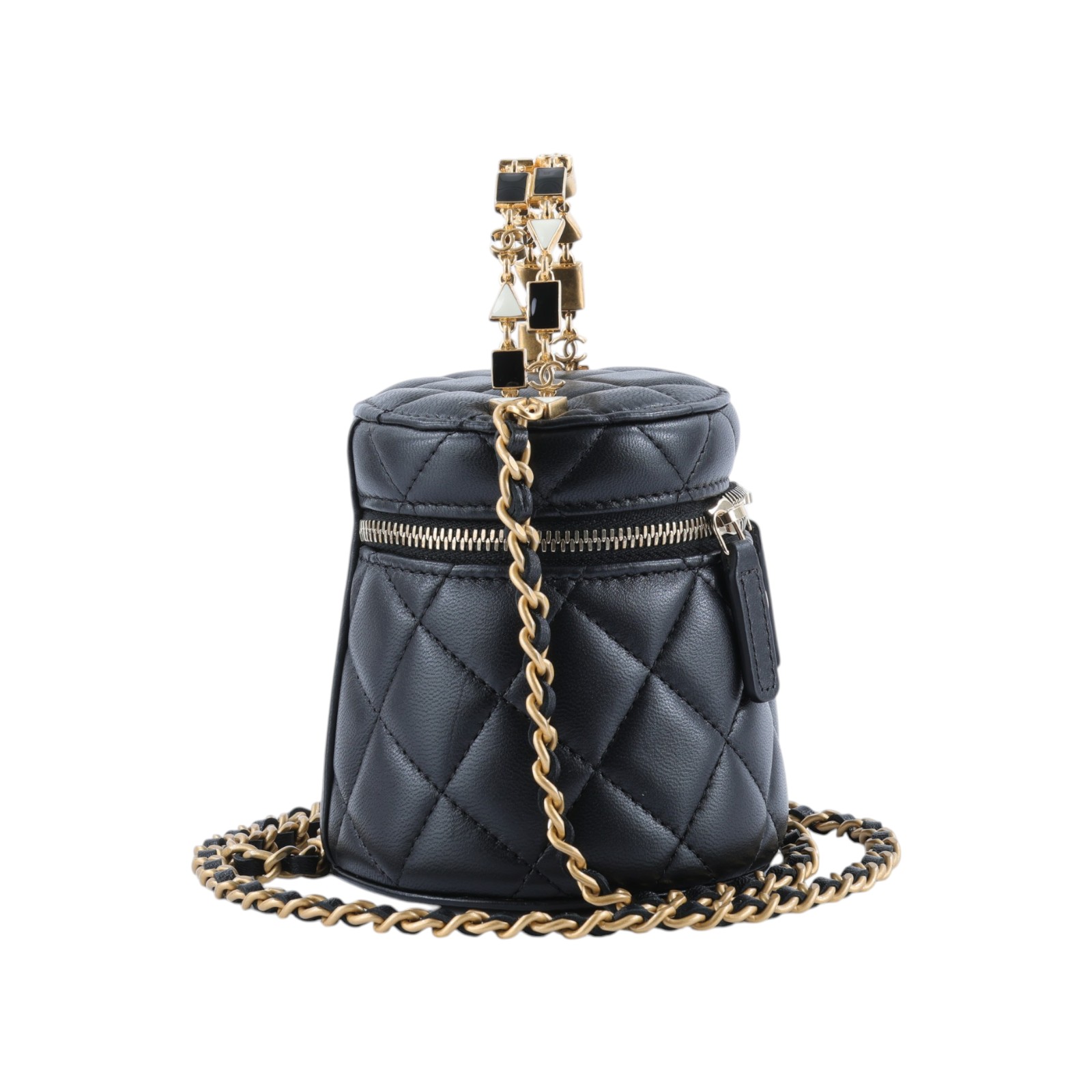 香奈兒 CHANEL Vanity Case 手提包 斜背包 化妝箱 化妝包 AP2947 晶片款 黑手提圓筒包 原廠盒子/防塵袋