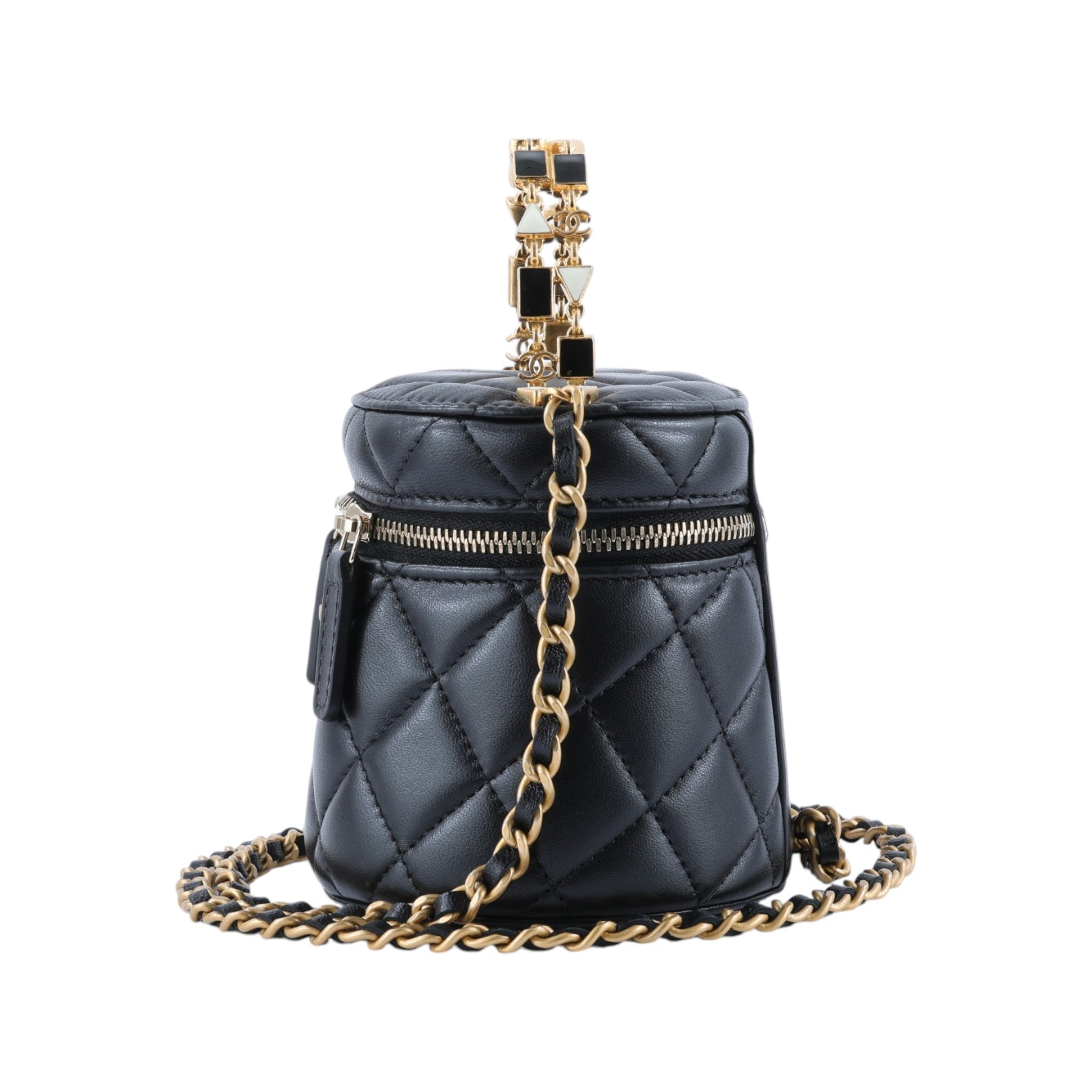 香奈兒 CHANEL Vanity Case 手提包 斜背包 化妝箱 化妝包 AP2947 晶片款 黑手提圓筒包 原廠盒子/防塵袋