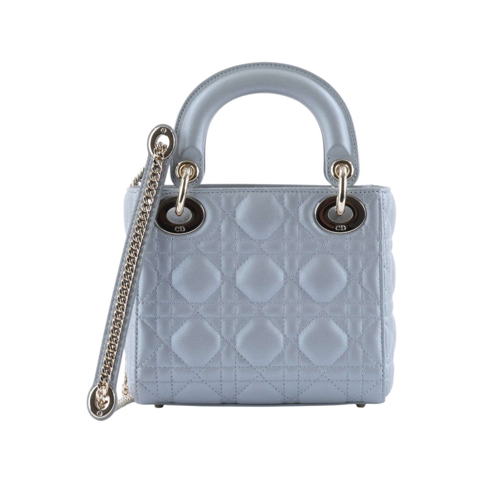 迪奧 CHRISTIAN DIOR Lady Dior 迷你 手提 肩背包 M505OADU 灰LADY DIOR MINI 原廠盒子/防塵袋/背帶/購買證明