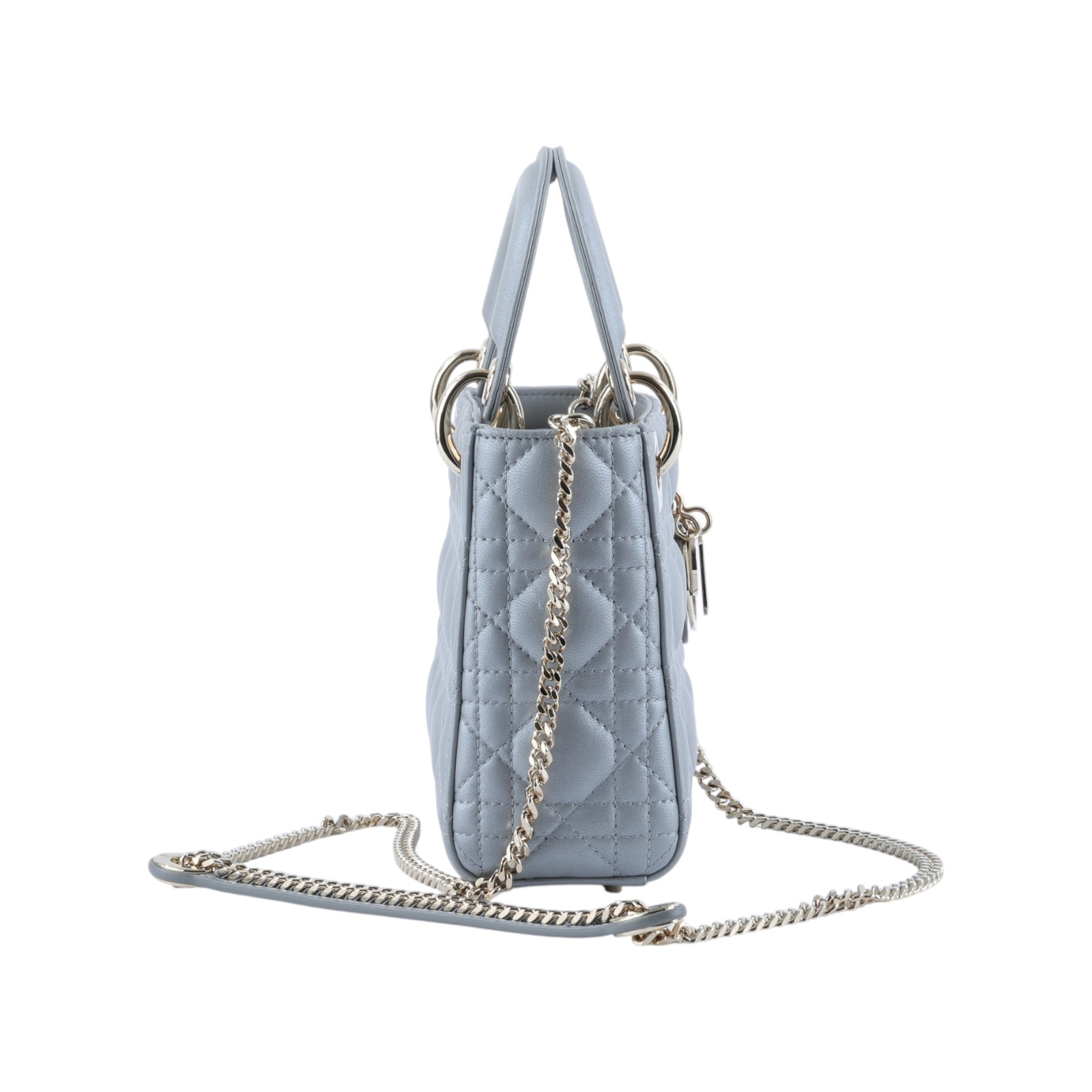迪奧 CHRISTIAN DIOR Lady Dior 迷你 手提 肩背包 M505OADU 灰LADY DIOR MINI 原廠盒子/防塵袋/背帶/購買證明