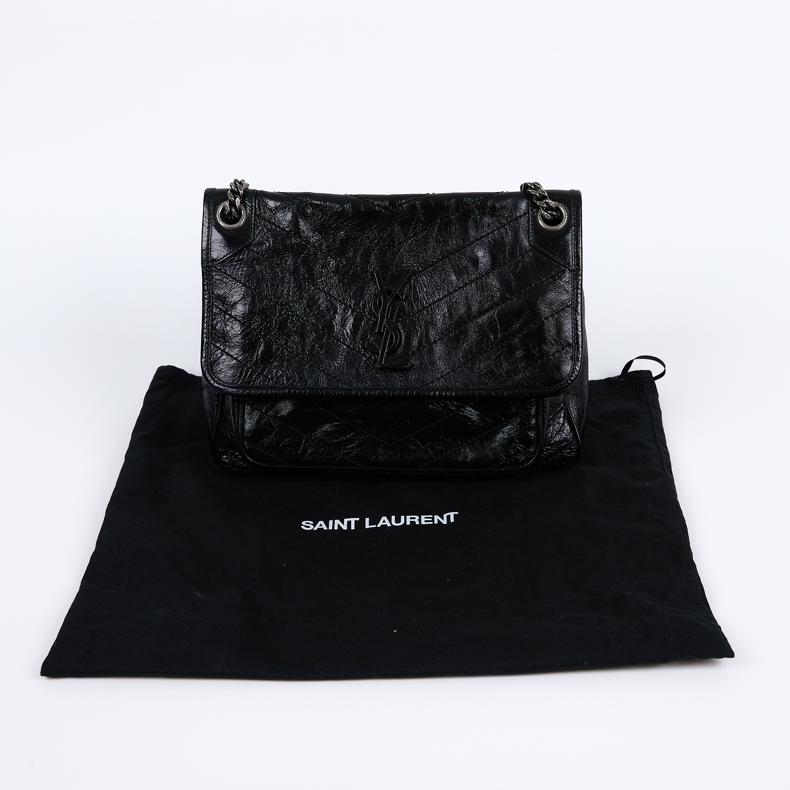聖羅蘭 YSL SAINT LAURENT Niki 復古皮革 中型手袋 金色五金 6331580EN07 黑NIKI 中 防塵袋