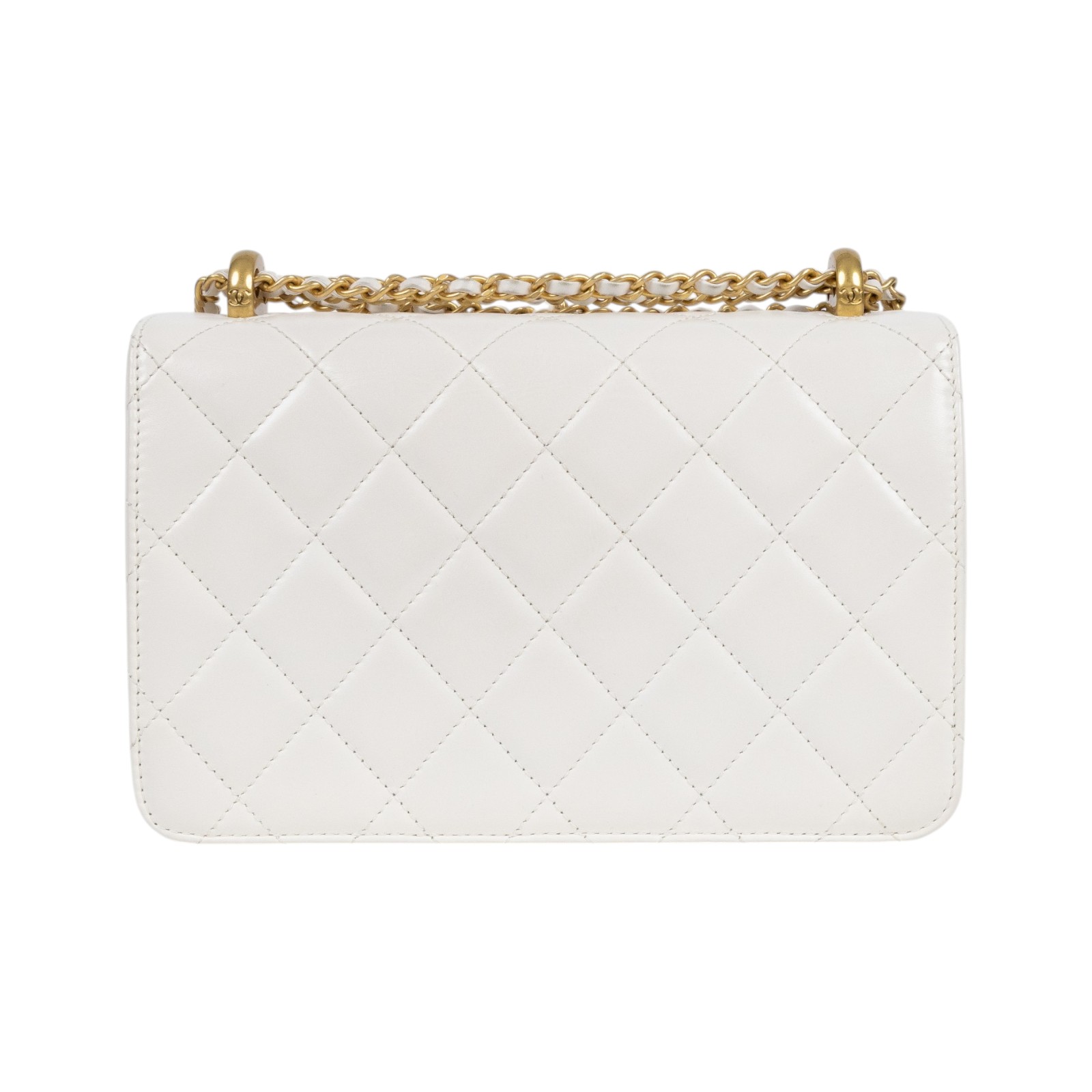 香奈兒 CHANEL 雙金球 經典 斜背 口蓋包 AS2615 晶片款 白雙金珠翻蓋包 防塵袋