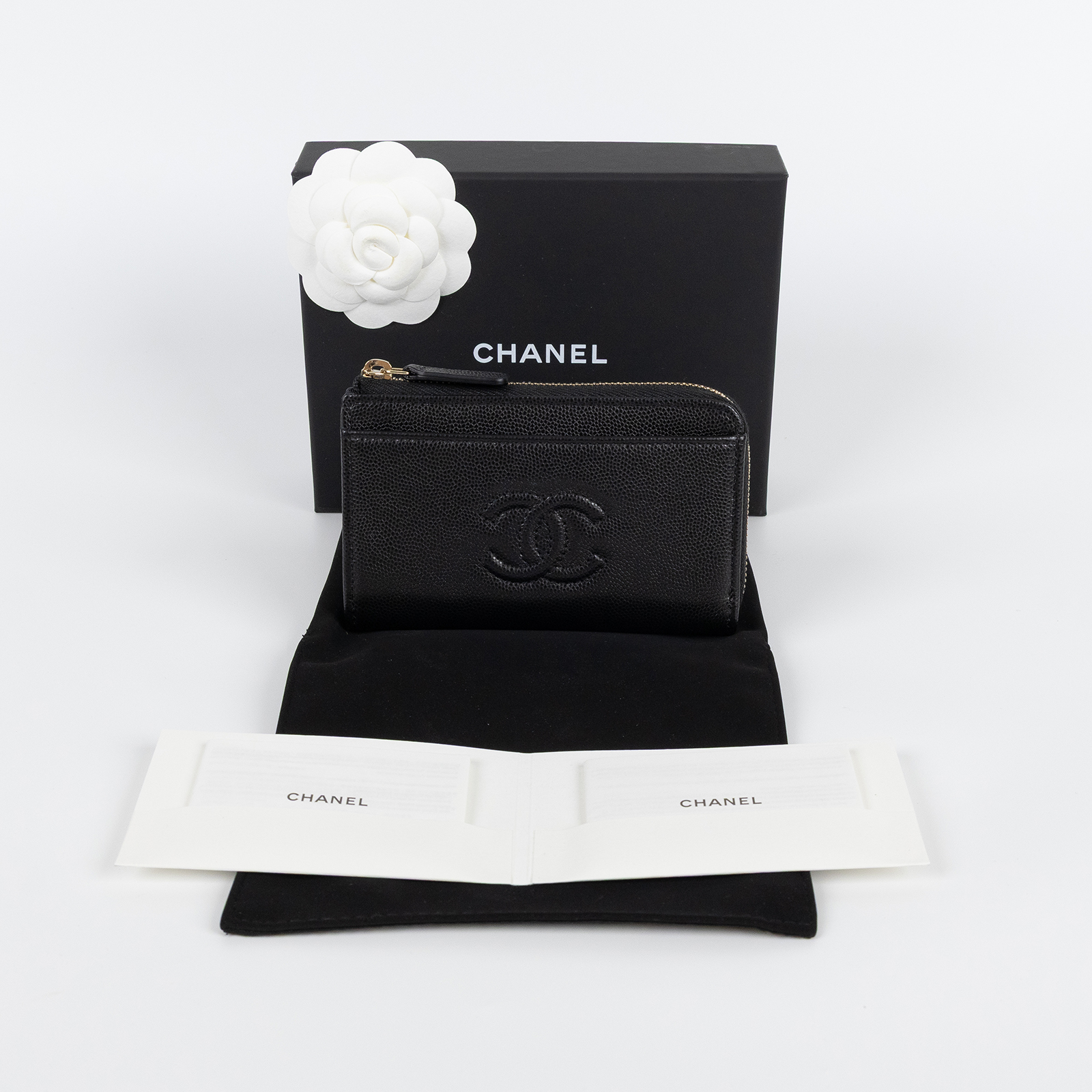 香奈兒 CHANEL 卡片夾 錢包 零錢包 AP4661 晶片款 黑荔枝拉鍊卡包 原廠盒子/防塵袋