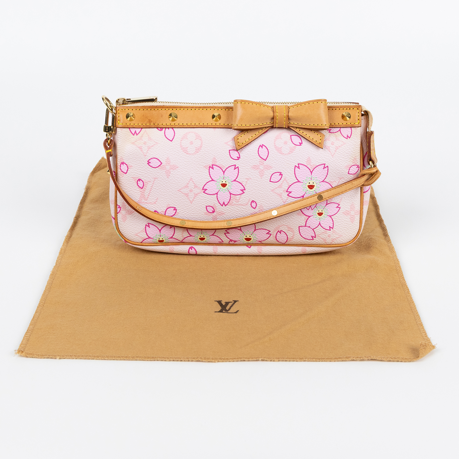 路易威登 LOUIS VUITTON 村上隆 聯名 櫻花系列 蝴蝶結飾邊 手拿包 粉紅 M92007 村上隆櫻花POCHETTE ACCESSOIRES 防塵袋