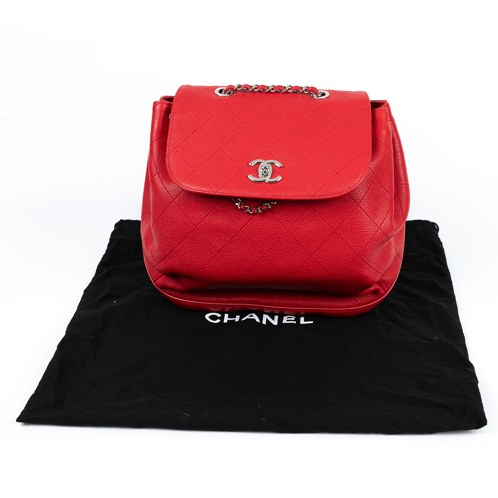 香奈兒 CHANEL 菱格紋 後背包  23開紅荔枝後背包 防塵袋
