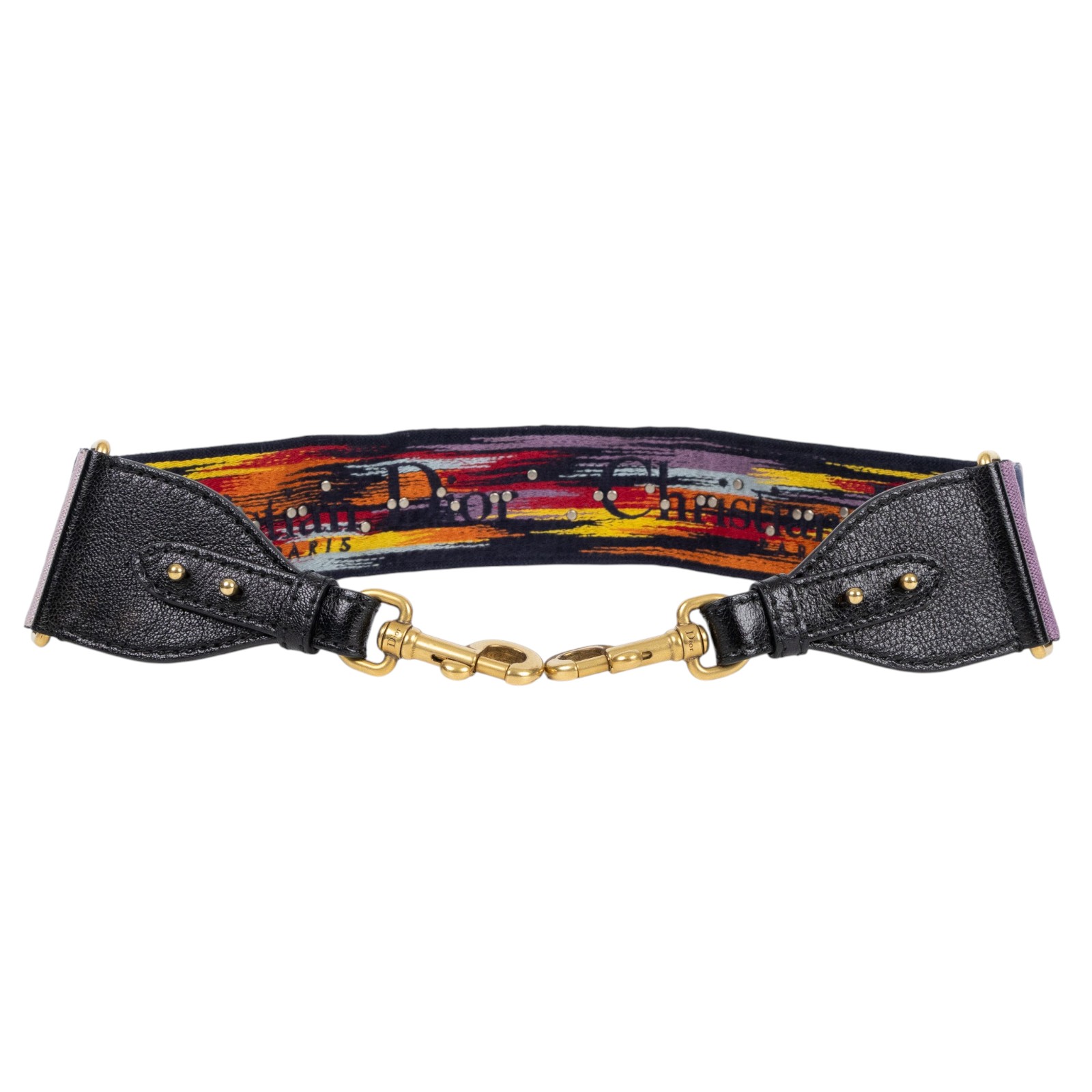 迪奧 CHRISTIAN DIOR Embroidered Rainbow 背帶  彩色帆布背帶 無附屬品