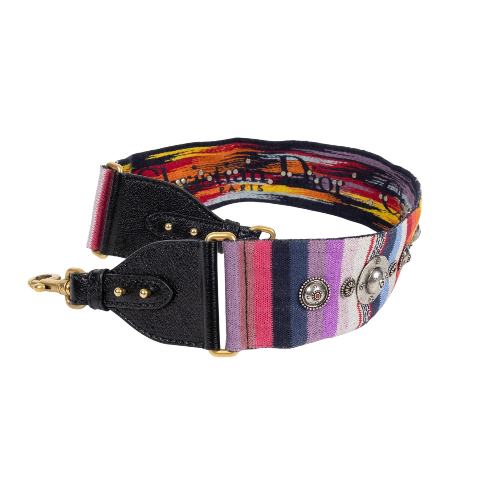 迪奧 CHRISTIAN DIOR Embroidered Rainbow 背帶  彩色帆布背帶 無附屬品